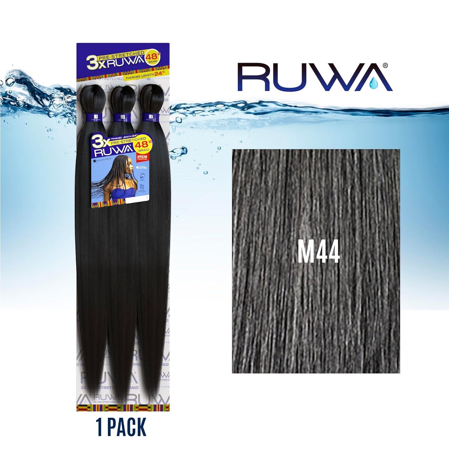 imageSensationnel Ruwa prestretched braiding hair 3x 48 inch water repellent kanekalon fast dry synthetic sports itch free 3 pack 1 JETBLACKM44