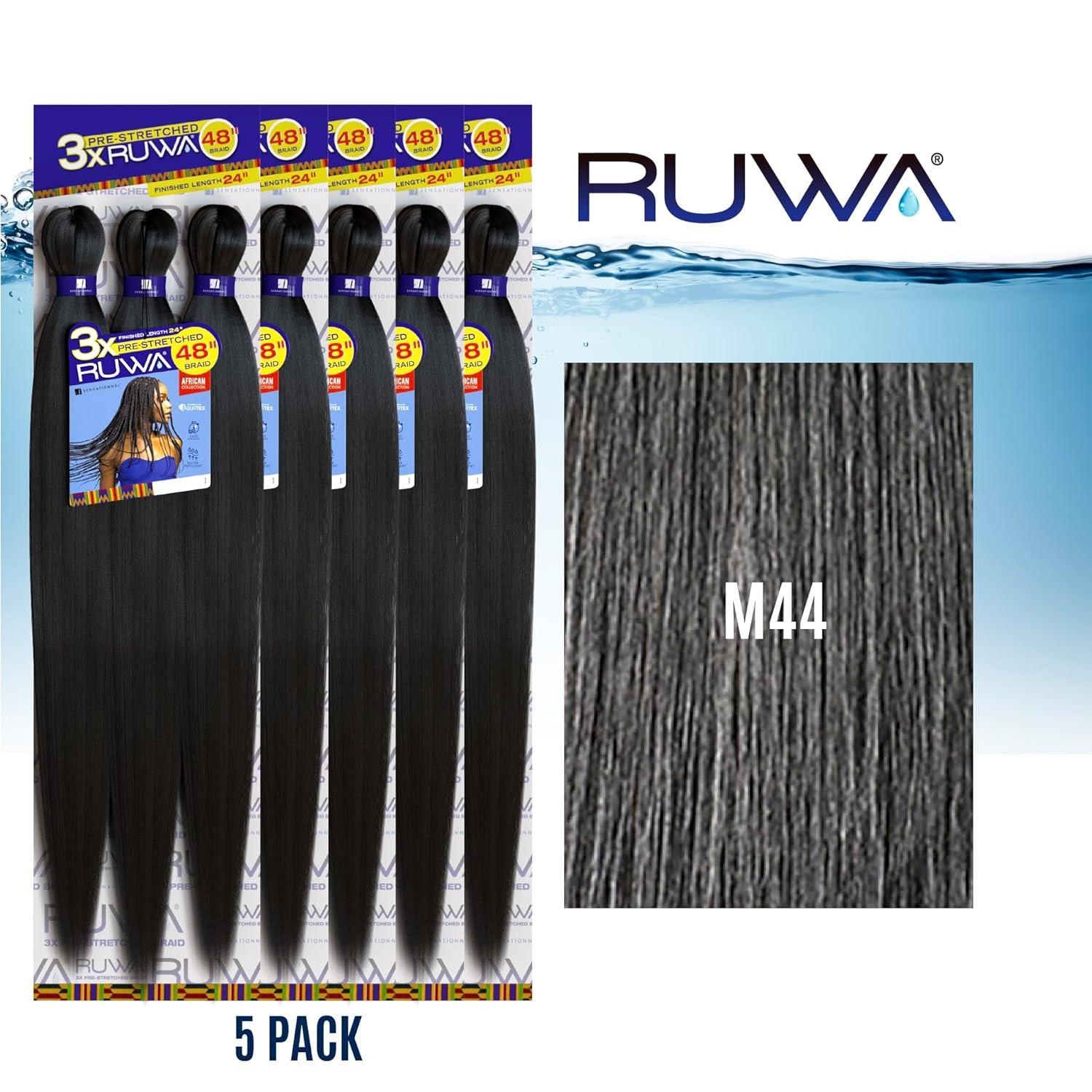 imageSensationnel Ruwa prestretched braiding hair 3x 48 inch water repellent kanekalon fast dry synthetic sports itch free 3 pack 1 JETBLACKM44