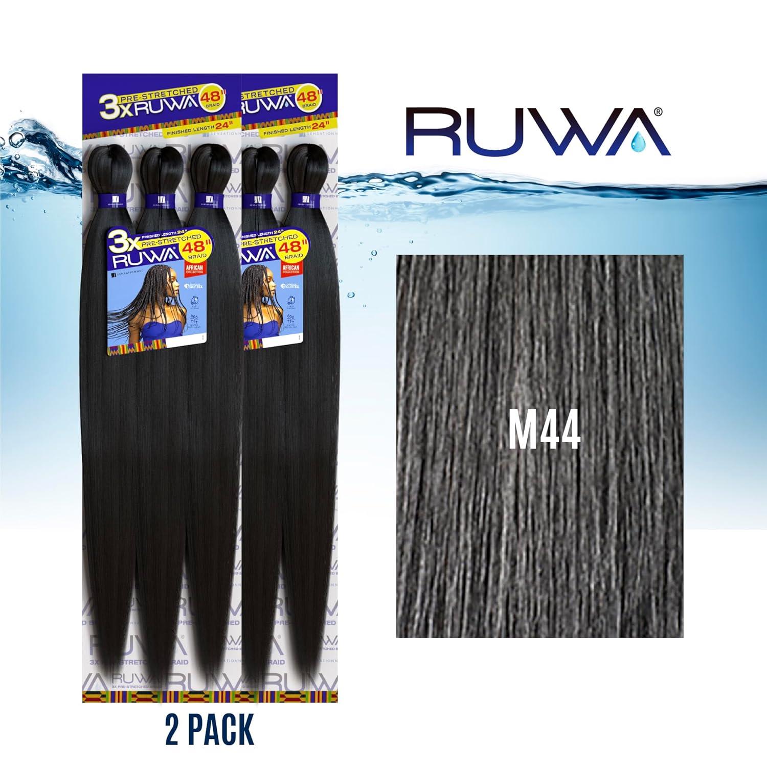 imageSensationnel Ruwa prestretched braiding hair 3x 48 inch water repellent kanekalon fast dry synthetic sports itch free 3 pack 1 JETBLACKM44