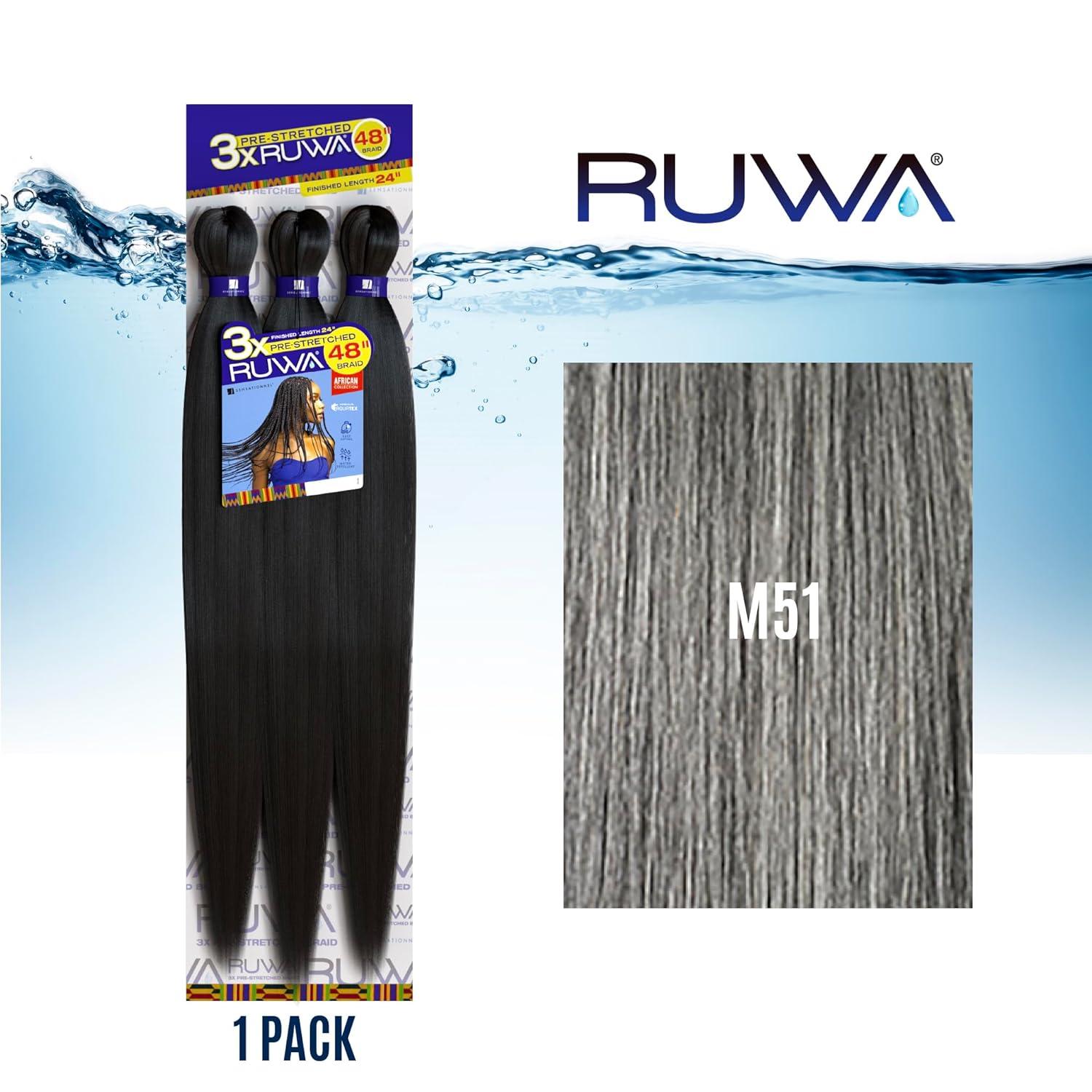 imageSensationnel Ruwa prestretched braiding hair 3x 48 inch water repellent kanekalon fast dry synthetic sports itch free 3 pack 1 JETBLACKM51