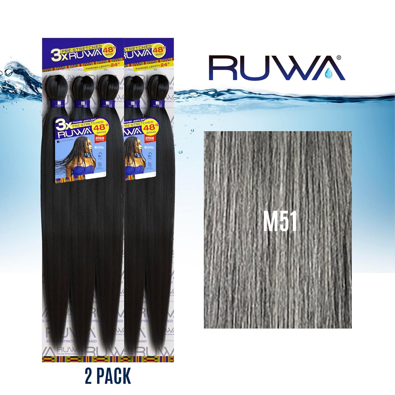imageSensationnel Ruwa prestretched braiding hair 3x 48 inch water repellent kanekalon fast dry synthetic sports itch free 3 pack 1 JETBLACKM51