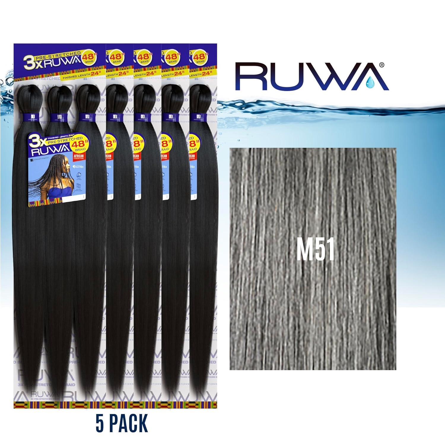 imageSensationnel Ruwa prestretched braiding hair 3x 48 inch water repellent kanekalon fast dry synthetic sports itch free 3 pack 1 JETBLACKM51