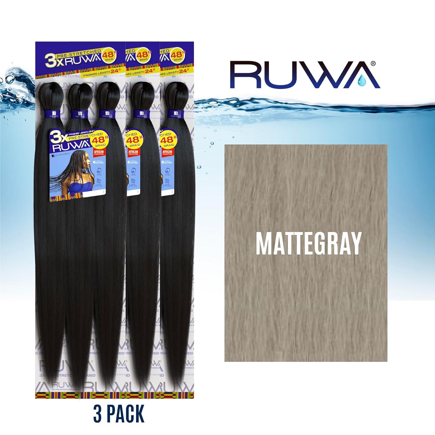 imageSensationnel Ruwa prestretched braiding hair 3x 48 inch water repellent kanekalon fast dry synthetic sports itch free 3 pack 1 JETBLACKMATTEGRAY