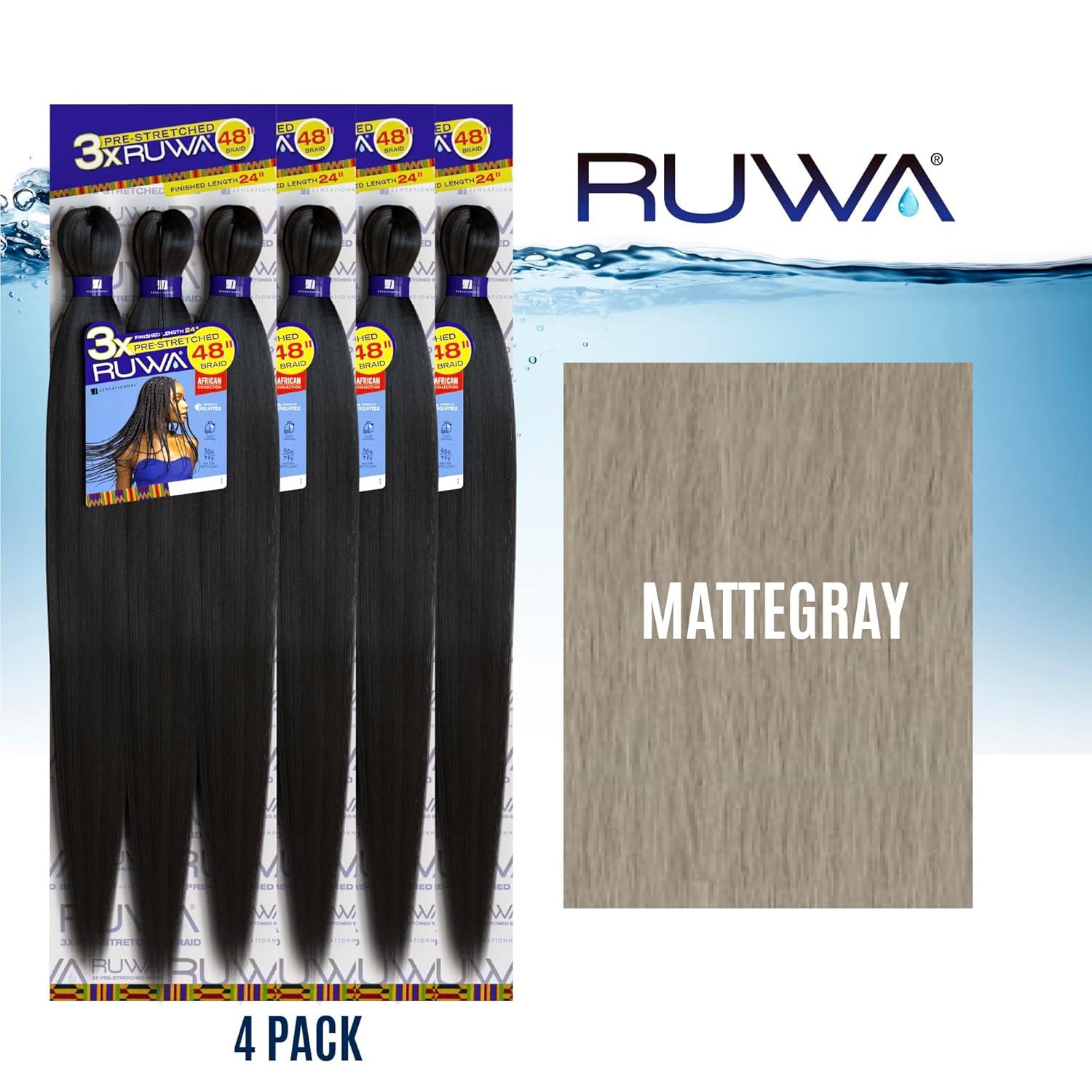 imageSensationnel Ruwa prestretched braiding hair 3x 48 inch water repellent kanekalon fast dry synthetic sports itch free 3 pack 1 JETBLACKMATTEGRAY