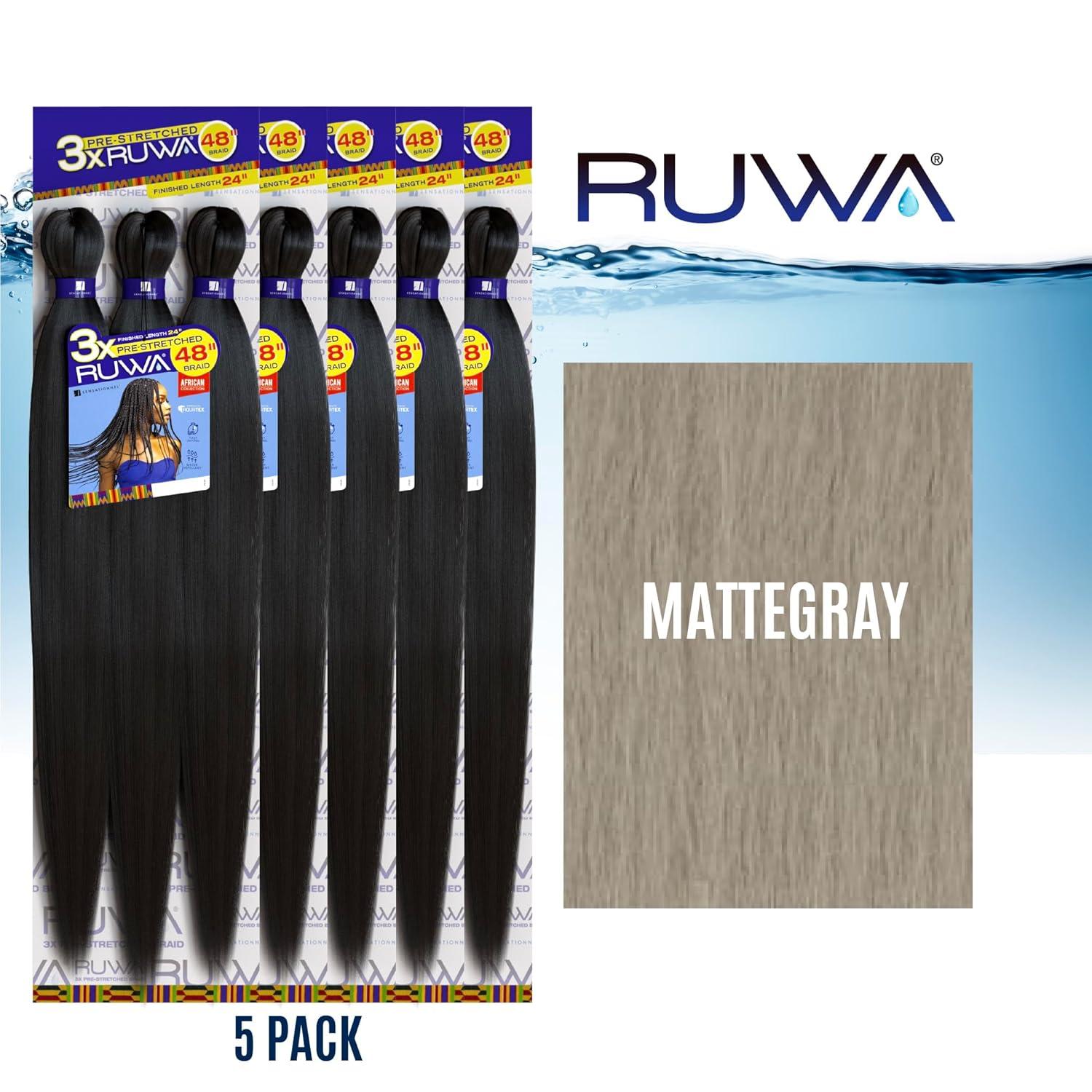 imageSensationnel Ruwa prestretched braiding hair 3x 48 inch water repellent kanekalon fast dry synthetic sports itch free 3 pack 1 JETBLACKMATTEGRAY
