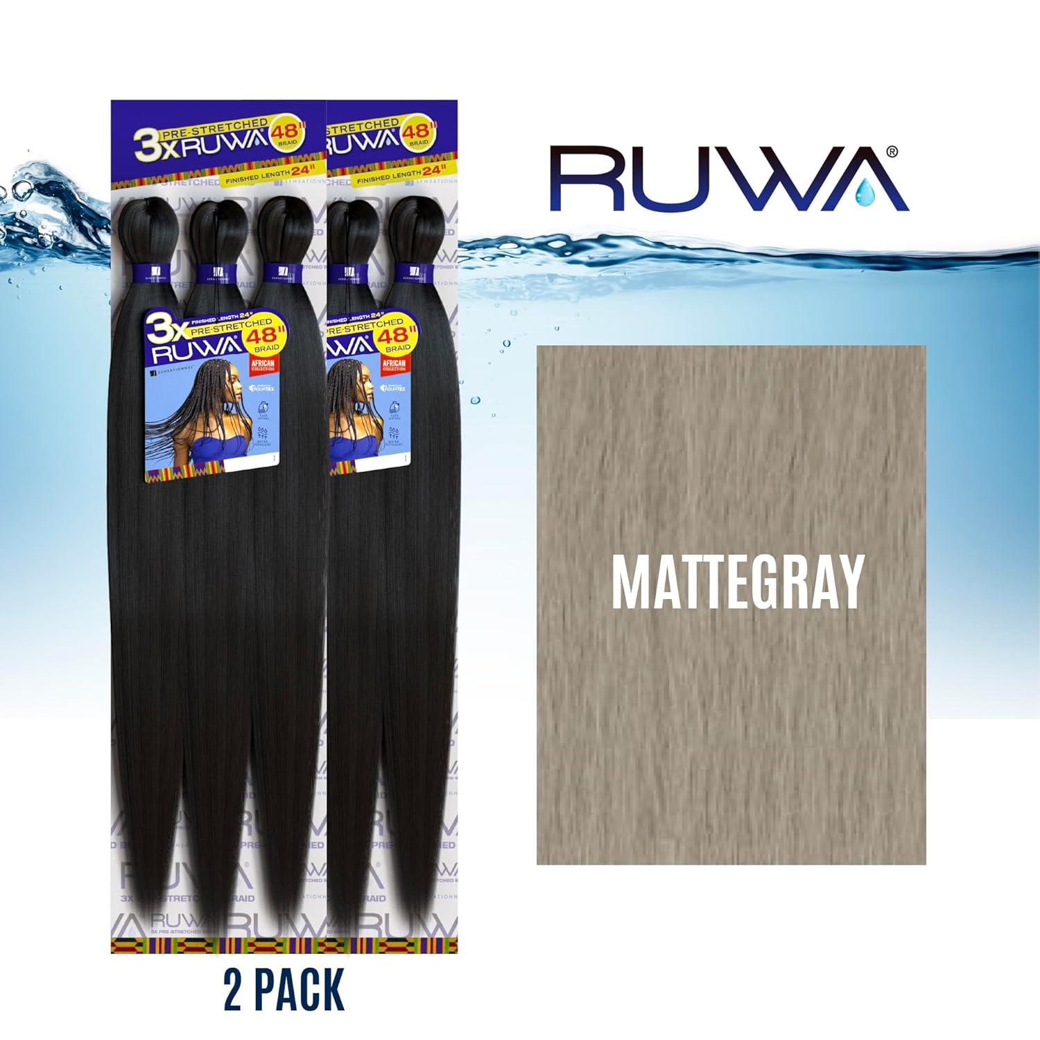 imageSensationnel Ruwa prestretched braiding hair 3x 48 inch water repellent kanekalon fast dry synthetic sports itch free 3 pack 1 JETBLACKMATTEGRAY