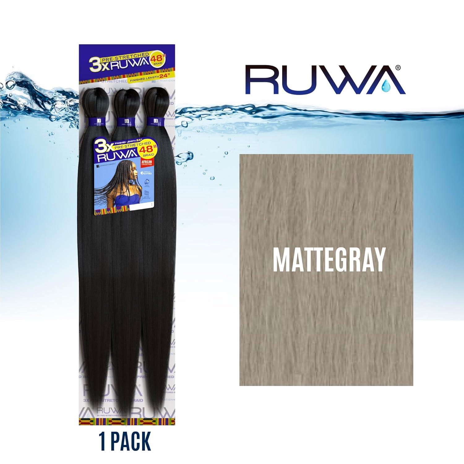 imageSensationnel Ruwa prestretched braiding hair 3x 48 inch water repellent kanekalon fast dry synthetic sports itch free 3 pack 1 JETBLACKMATTEGRAY