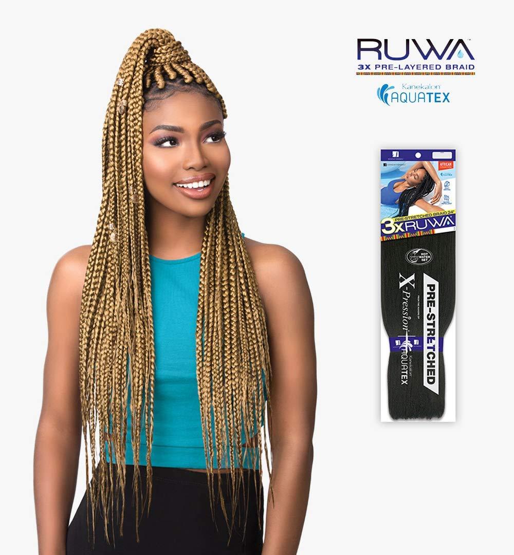 imageSensationnel Ruwa prestretched braiding hair 3x 48 inch water repellent kanekalon fast dry synthetic sports itch free 3 pack 1 JETBLACKMedium Brown 4