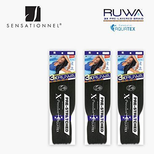 imageSensationnel Ruwa prestretched braiding hair 3x 48 inch water repellent kanekalon fast dry synthetic sports itch free 3 pack 1 JETBLACKMedium Brown 4