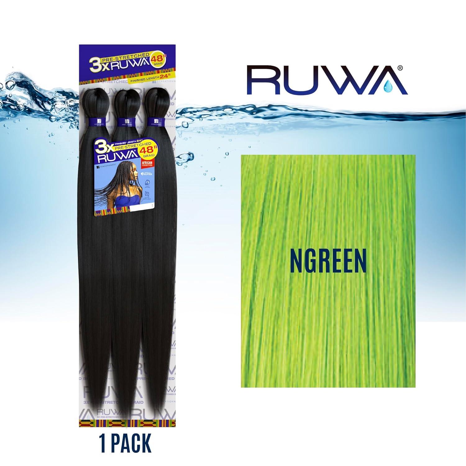 imageSensationnel Ruwa prestretched braiding hair 3x 48 inch water repellent kanekalon fast dry synthetic sports itch free 3 pack 1 JETBLACKNGREEN