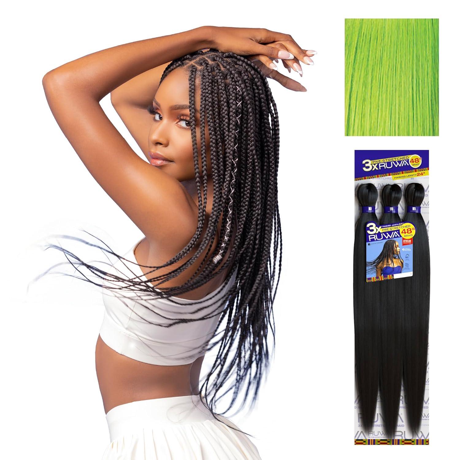 imageSensationnel Ruwa prestretched braiding hair 3x 48 inch water repellent kanekalon fast dry synthetic sports itch free 3 pack 1 JETBLACKNGREEN