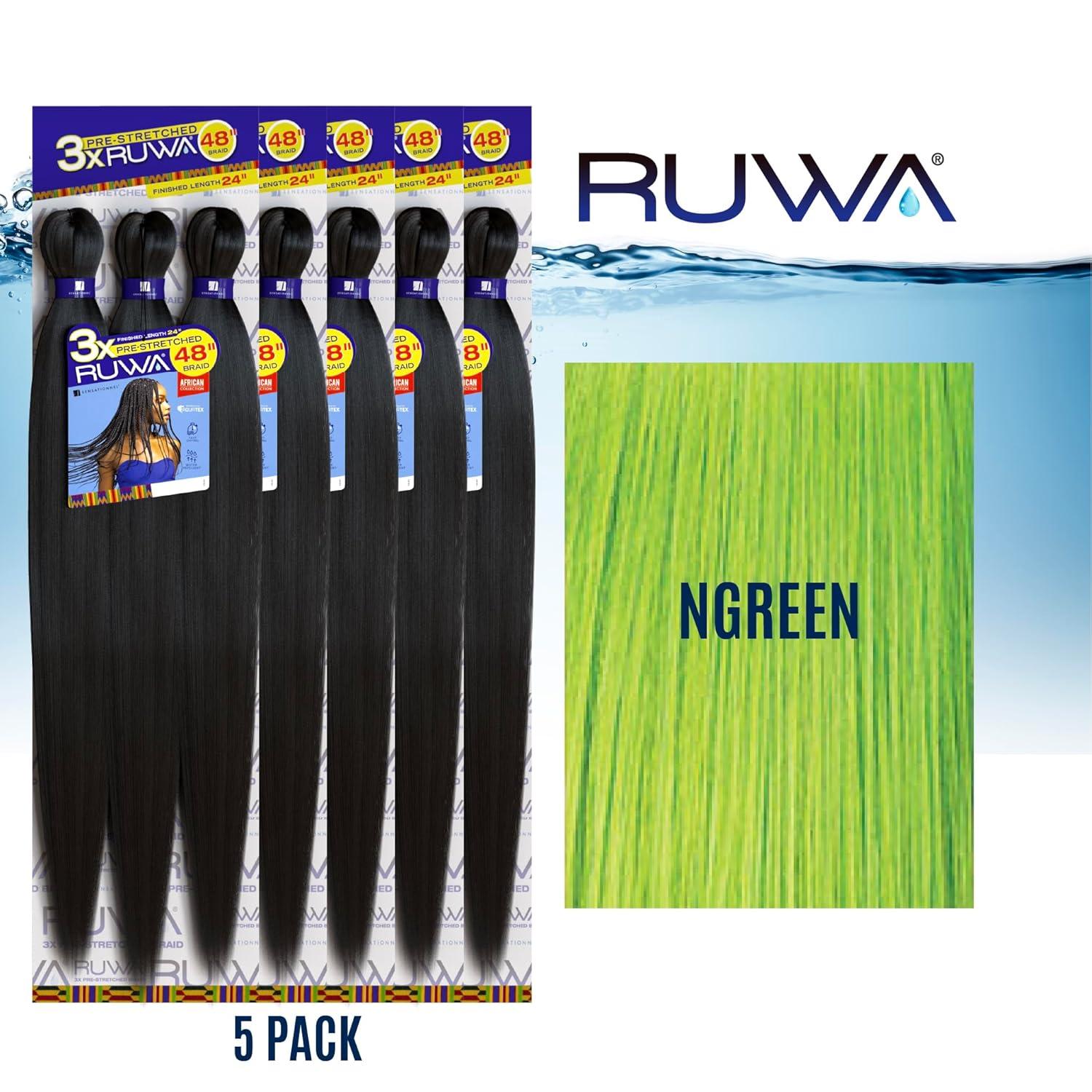 imageSensationnel Ruwa prestretched braiding hair 3x 48 inch water repellent kanekalon fast dry synthetic sports itch free 3 pack 1 JETBLACKNGREEN
