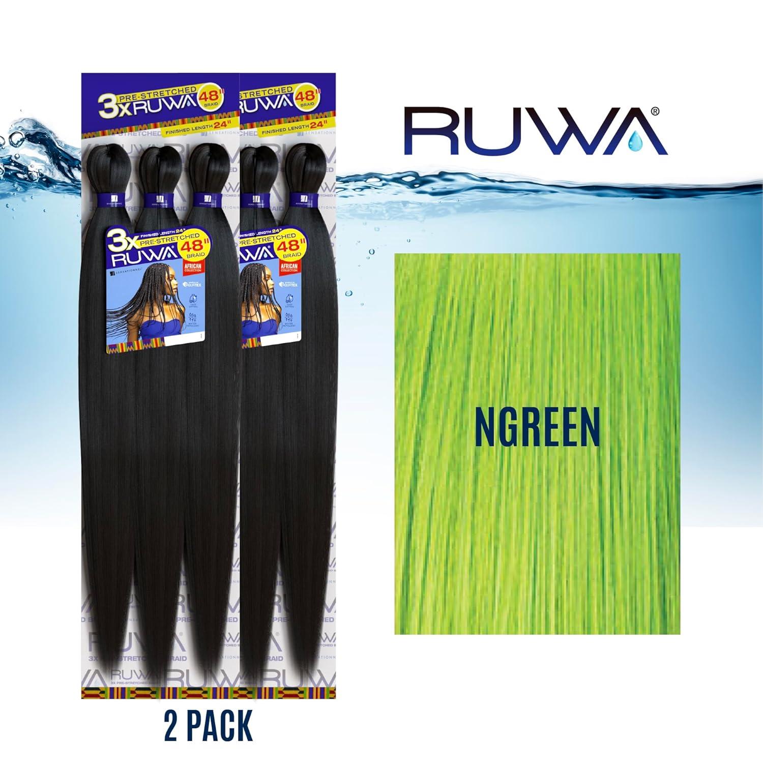 imageSensationnel Ruwa prestretched braiding hair 3x 48 inch water repellent kanekalon fast dry synthetic sports itch free 3 pack 1 JETBLACKNGREEN