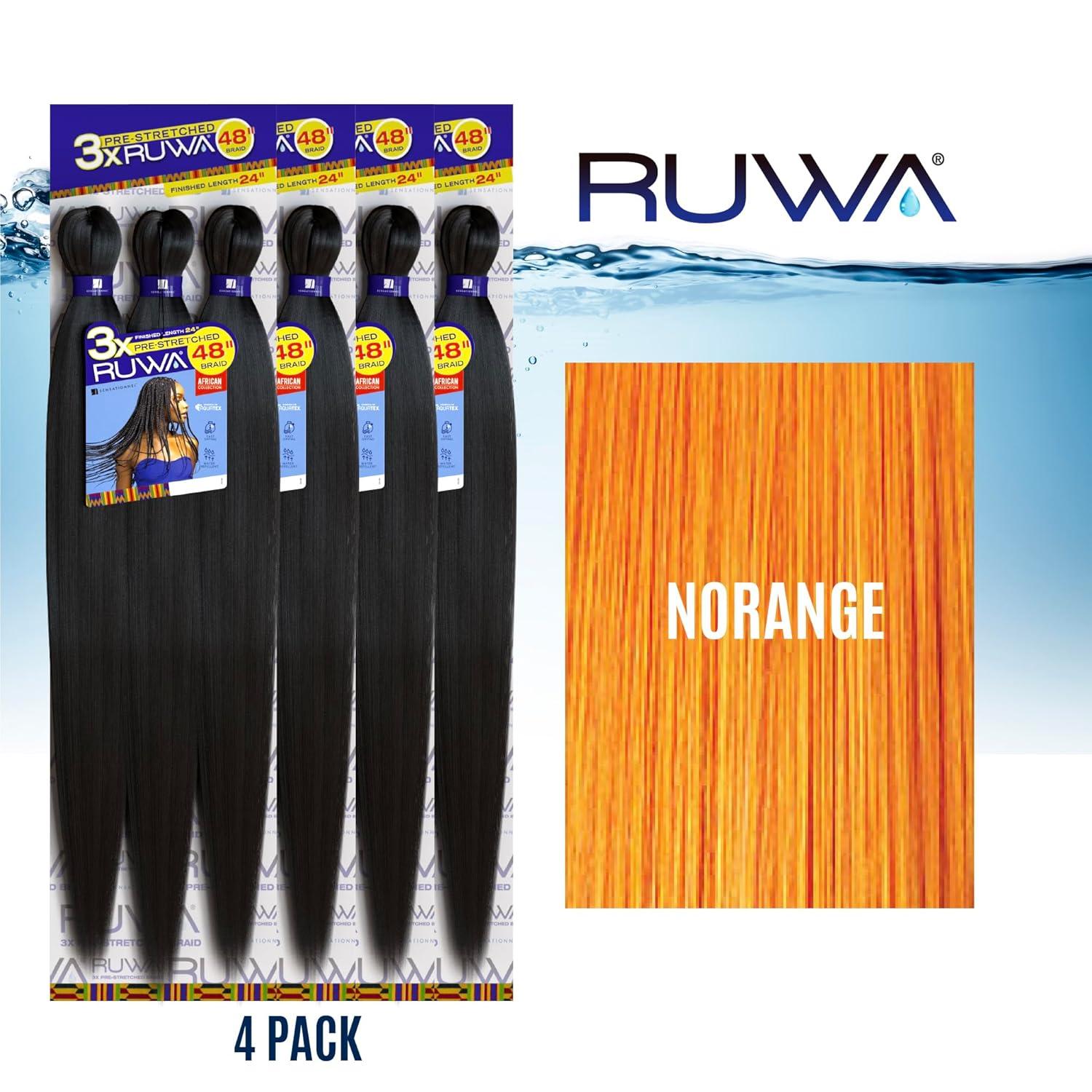 imageSensationnel Ruwa prestretched braiding hair 3x 48 inch water repellent kanekalon fast dry synthetic sports itch free 3 pack 1 JETBLACKNORANGE