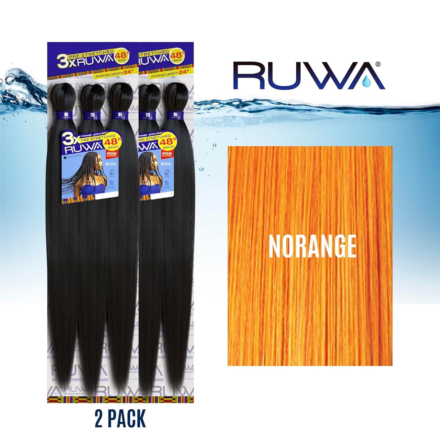 imageSensationnel Ruwa prestretched braiding hair 3x 48 inch water repellent kanekalon fast dry synthetic sports itch free 3 pack 1 JETBLACKNORANGE