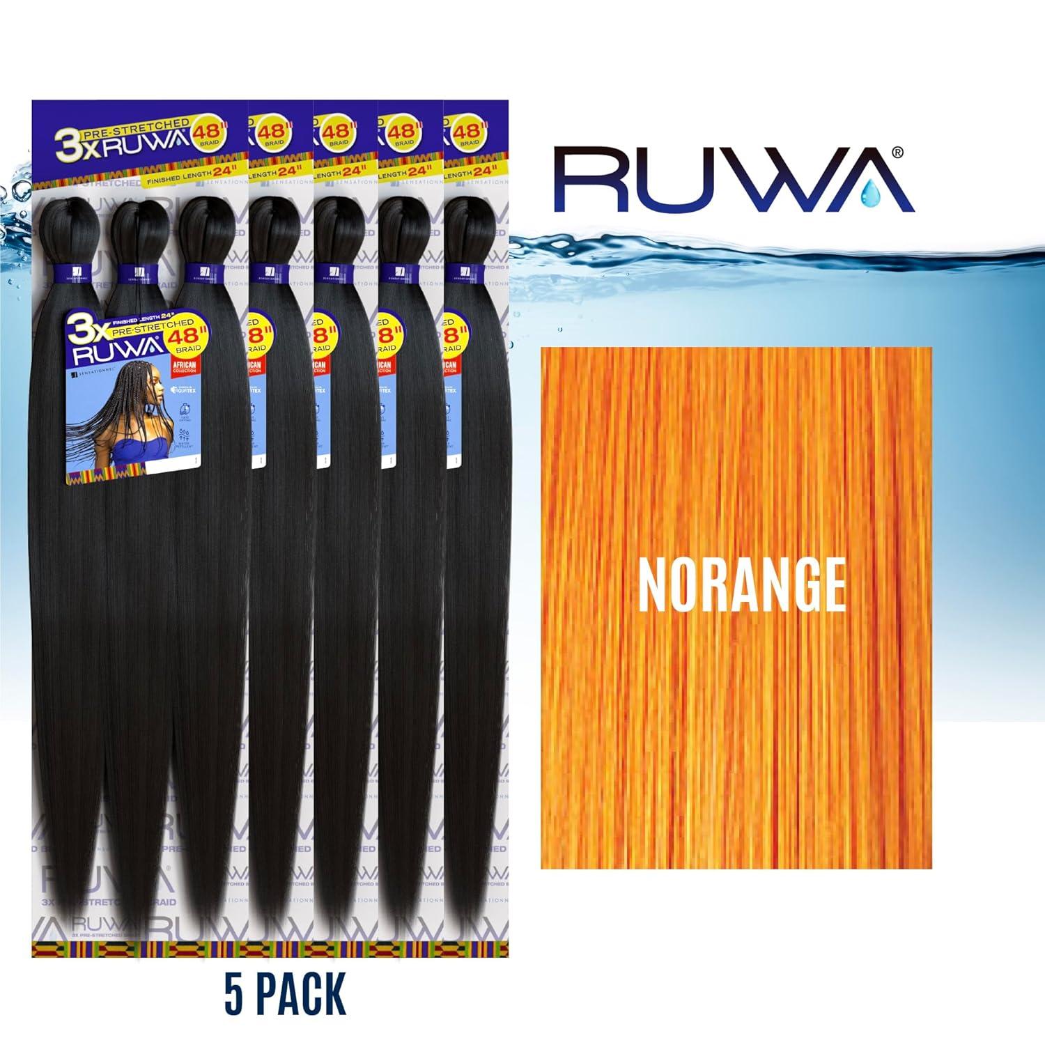 imageSensationnel Ruwa prestretched braiding hair 3x 48 inch water repellent kanekalon fast dry synthetic sports itch free 3 pack 1 JETBLACKNORANGE