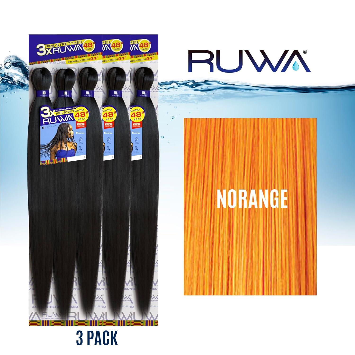 imageSensationnel Ruwa prestretched braiding hair 3x 48 inch water repellent kanekalon fast dry synthetic sports itch free 3 pack 1 JETBLACKNORANGE