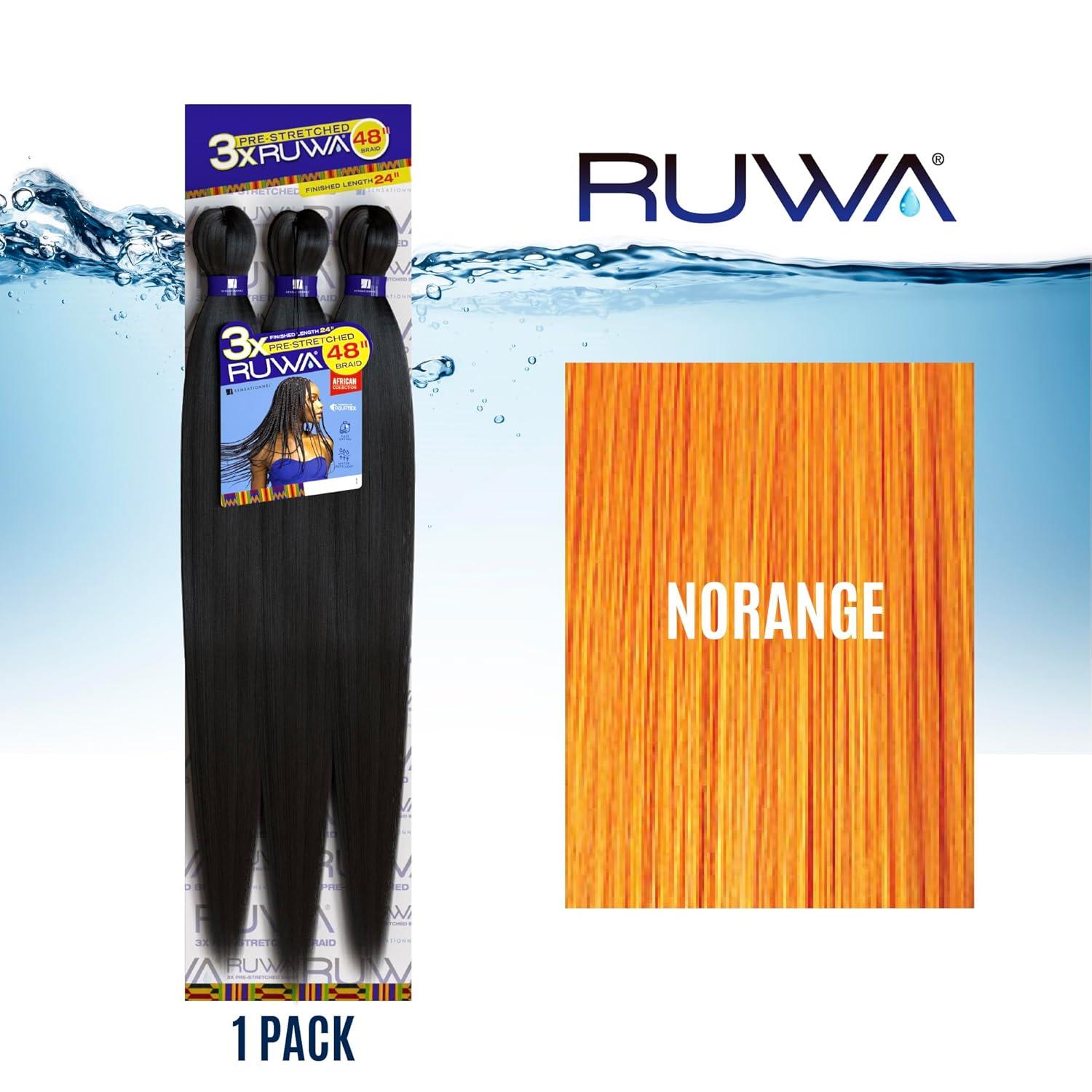 imageSensationnel Ruwa prestretched braiding hair 3x 48 inch water repellent kanekalon fast dry synthetic sports itch free 3 pack 1 JETBLACKNORANGE