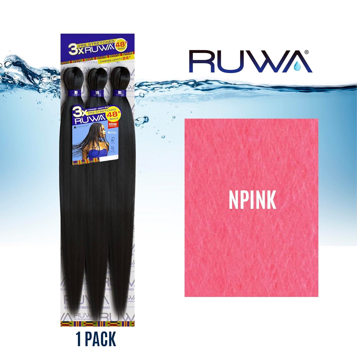 imageSensationnel Ruwa prestretched braiding hair 3x 48 inch water repellent kanekalon fast dry synthetic sports itch free 3 pack 1 JETBLACKNPINK