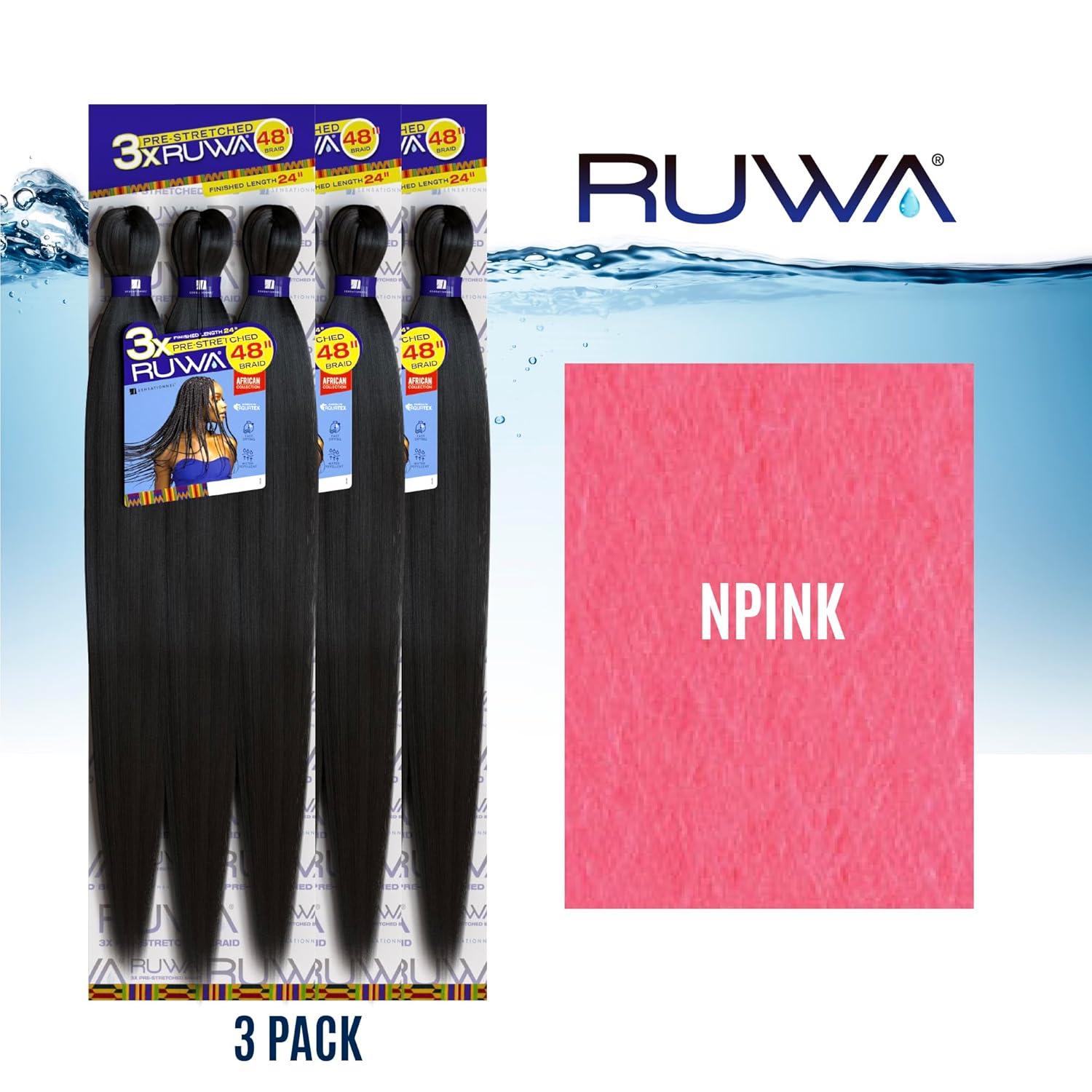imageSensationnel Ruwa prestretched braiding hair 3x 48 inch water repellent kanekalon fast dry synthetic sports itch free 3 pack 1 JETBLACKNPINK