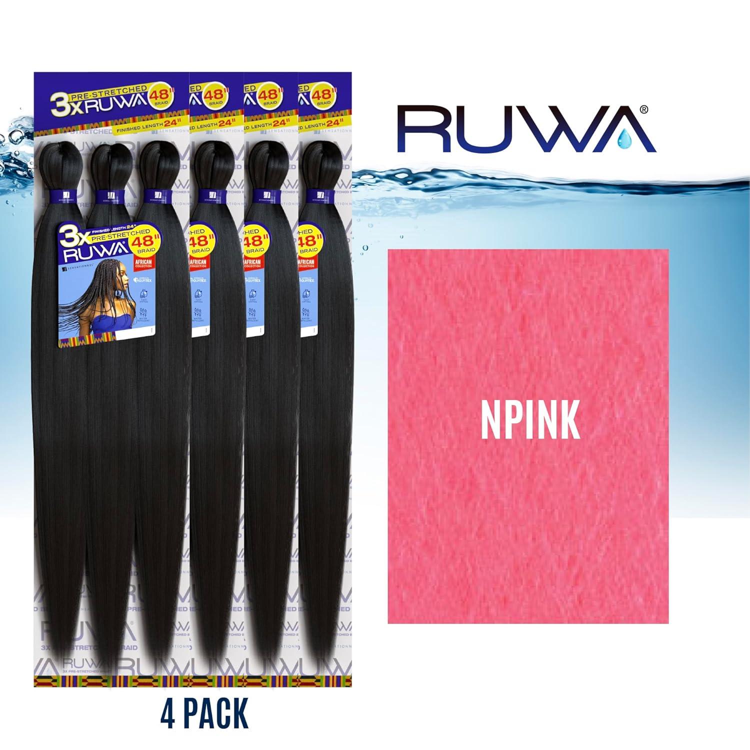 imageSensationnel Ruwa prestretched braiding hair 3x 48 inch water repellent kanekalon fast dry synthetic sports itch free 3 pack 1 JETBLACKNPINK