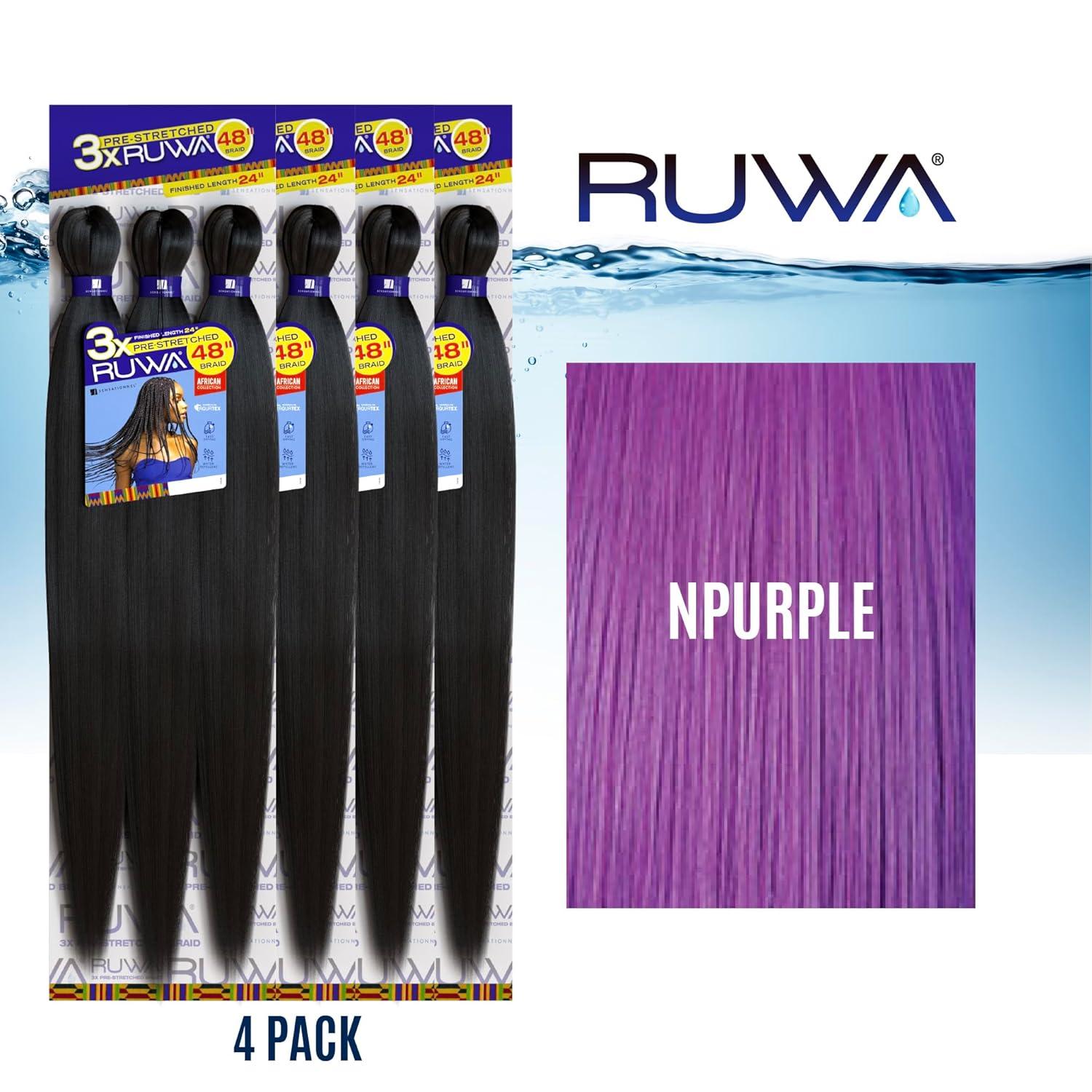 imageSensationnel Ruwa prestretched braiding hair 3x 48 inch water repellent kanekalon fast dry synthetic sports itch free 3 pack 1 JETBLACKNPURPLE