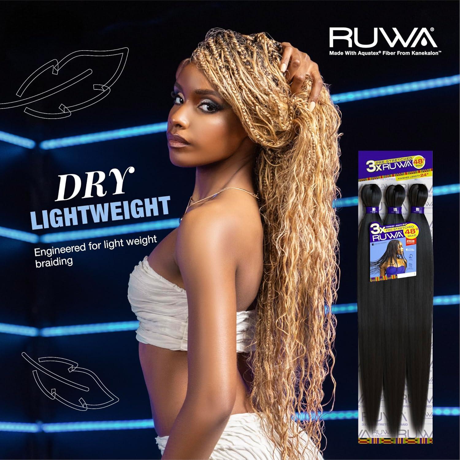 imageSensationnel Ruwa prestretched braiding hair 3x 48 inch water repellent kanekalon fast dry synthetic sports itch free 3 pack 1 JETBLACKNPURPLE