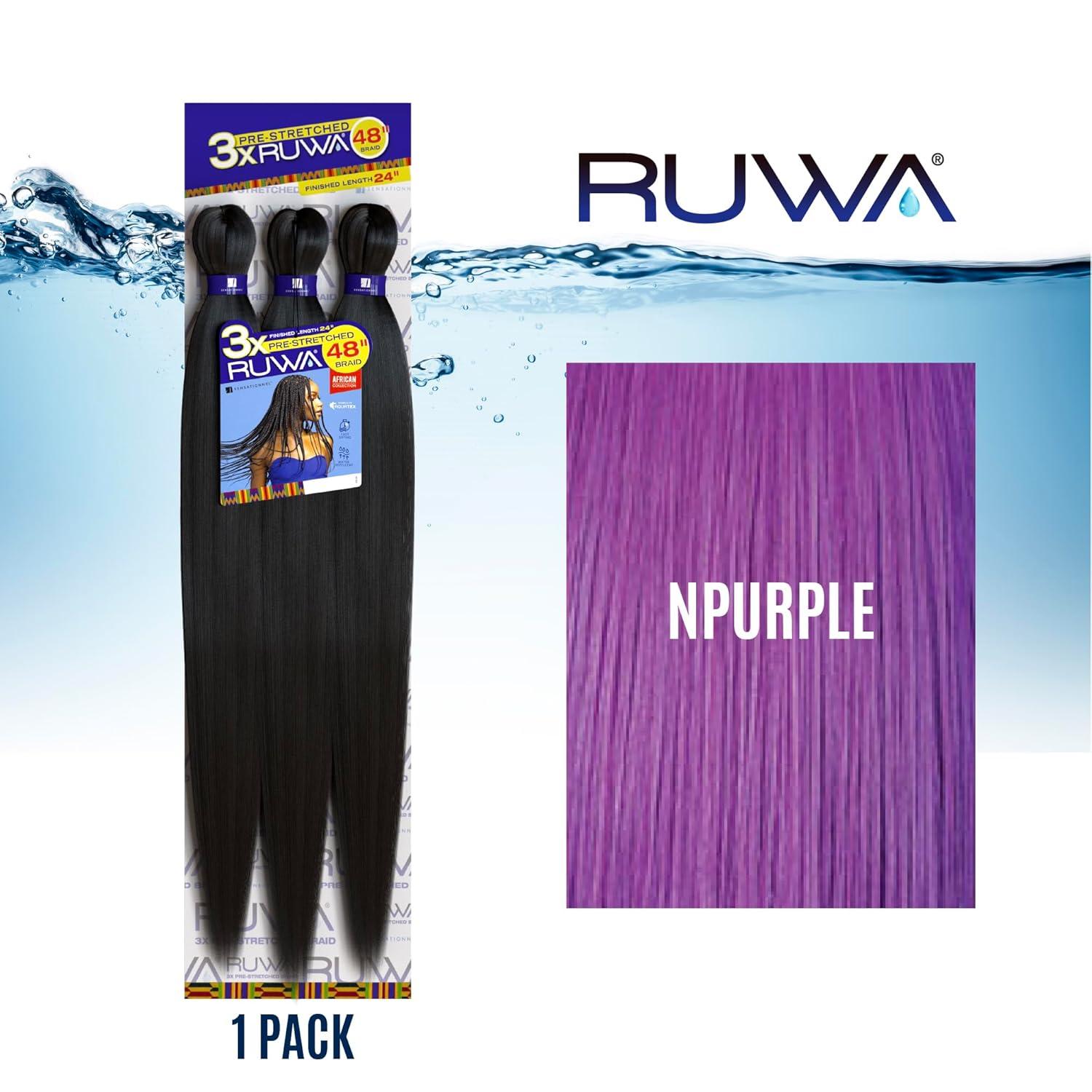 imageSensationnel Ruwa prestretched braiding hair 3x 48 inch water repellent kanekalon fast dry synthetic sports itch free 3 pack 1 JETBLACKNPURPLE