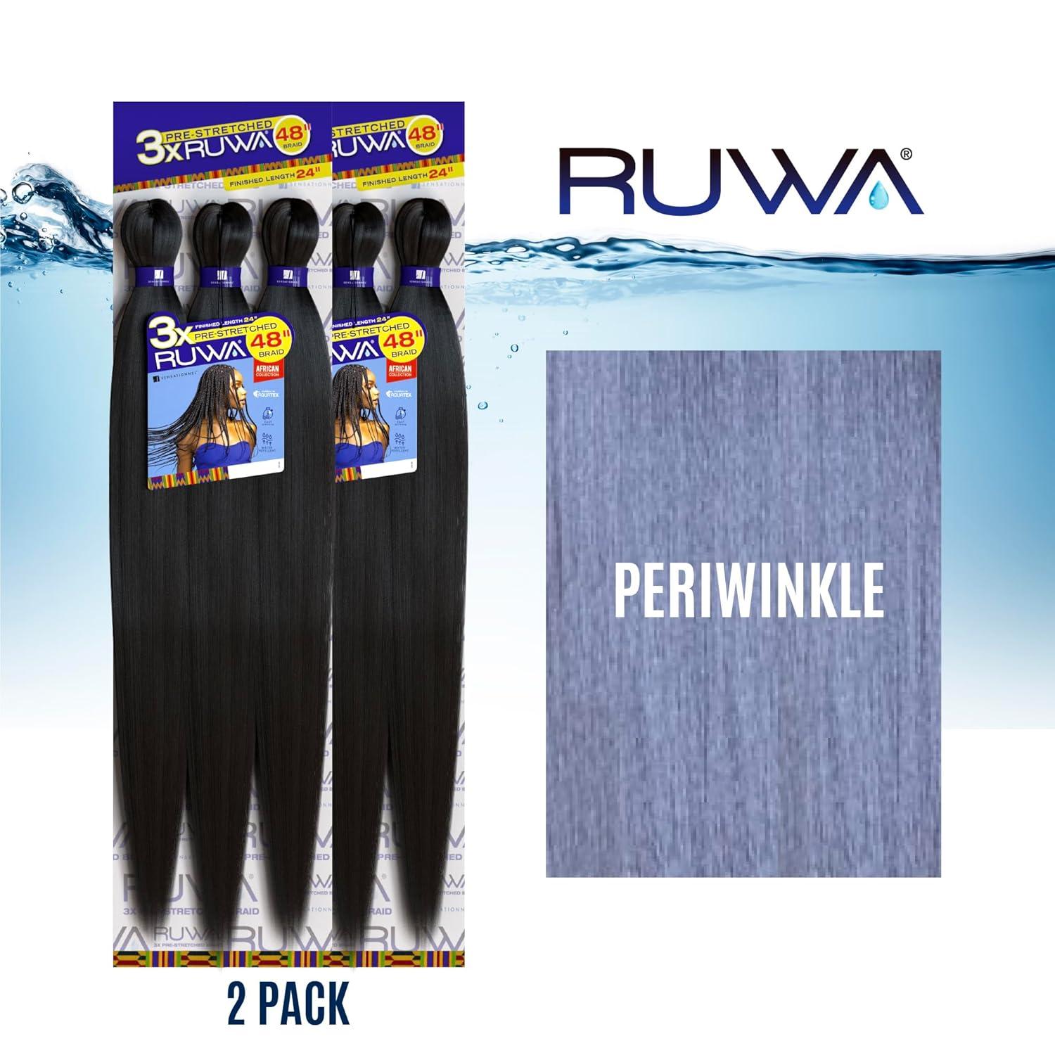 imageSensationnel Ruwa prestretched braiding hair 3x 48 inch water repellent kanekalon fast dry synthetic sports itch free 3 pack 1 JETBLACKPERIWINKLE