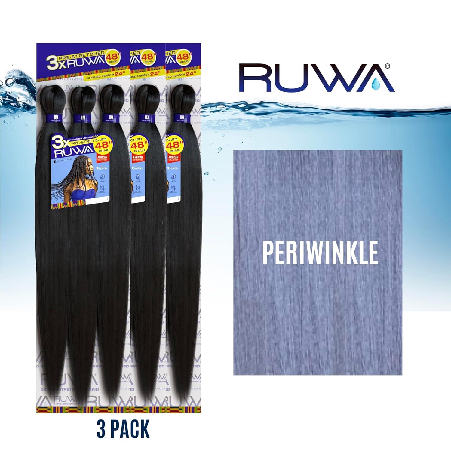imageSensationnel Ruwa prestretched braiding hair 3x 48 inch water repellent kanekalon fast dry synthetic sports itch free 3 pack 1 JETBLACKPERIWINKLE