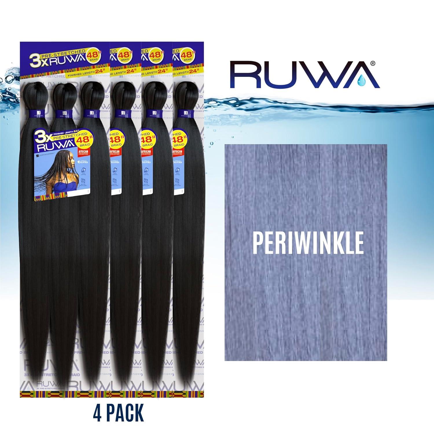 imageSensationnel Ruwa prestretched braiding hair 3x 48 inch water repellent kanekalon fast dry synthetic sports itch free 3 pack 1 JETBLACKPERIWINKLE