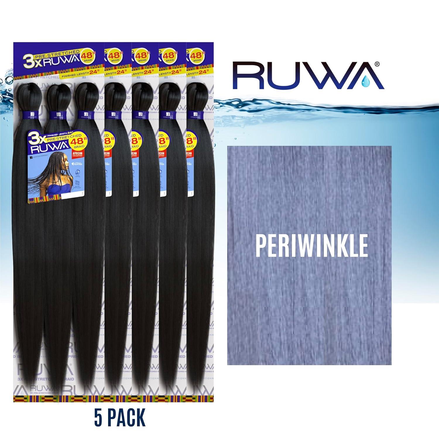 imageSensationnel Ruwa prestretched braiding hair 3x 48 inch water repellent kanekalon fast dry synthetic sports itch free 3 pack 1 JETBLACKPERIWINKLE