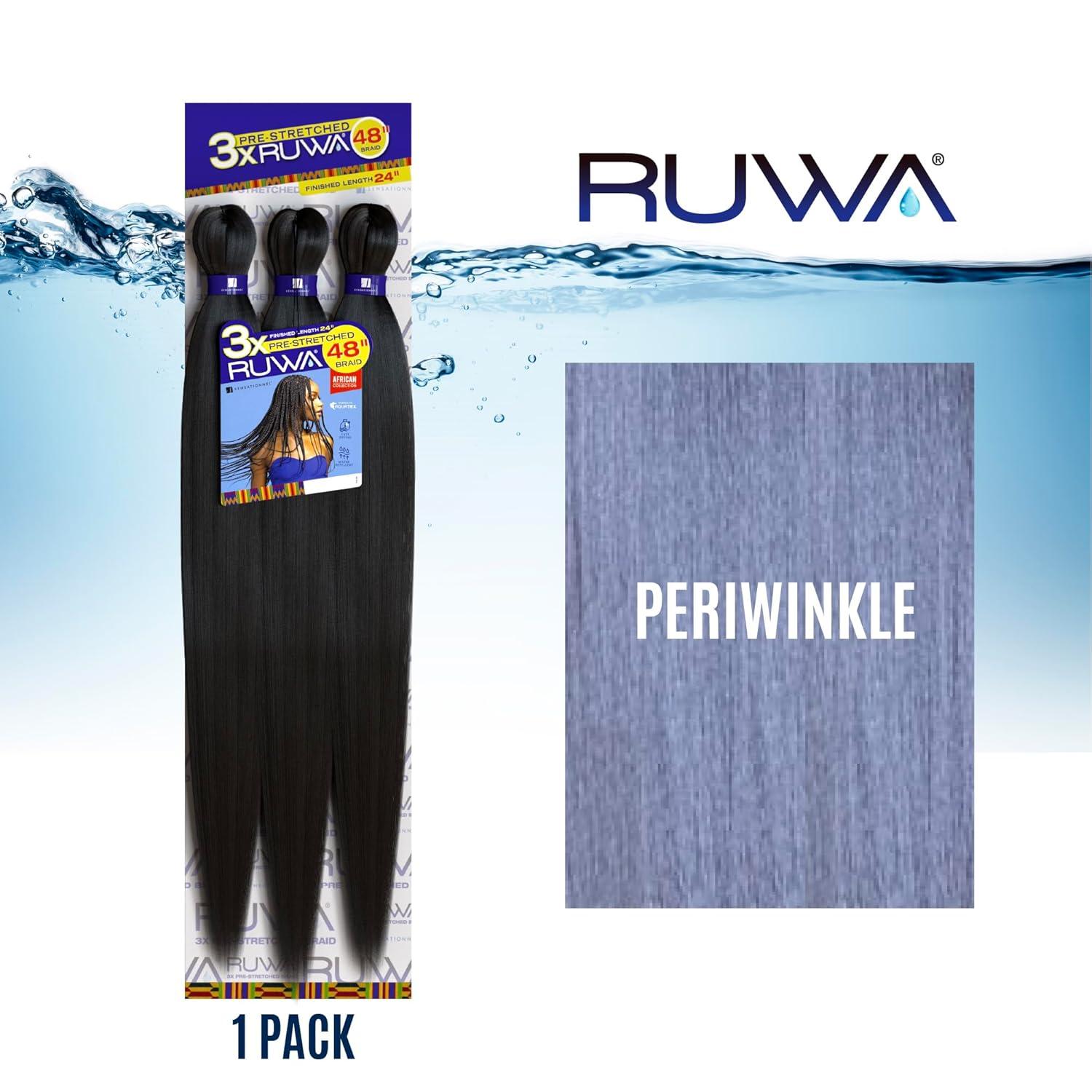 imageSensationnel Ruwa prestretched braiding hair 3x 48 inch water repellent kanekalon fast dry synthetic sports itch free 3 pack 1 JETBLACKPERIWINKLE
