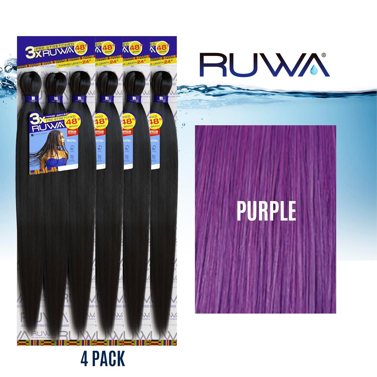 imageSensationnel Ruwa prestretched braiding hair 3x 48 inch water repellent kanekalon fast dry synthetic sports itch free 3 pack 1 JETBLACKPURPLE