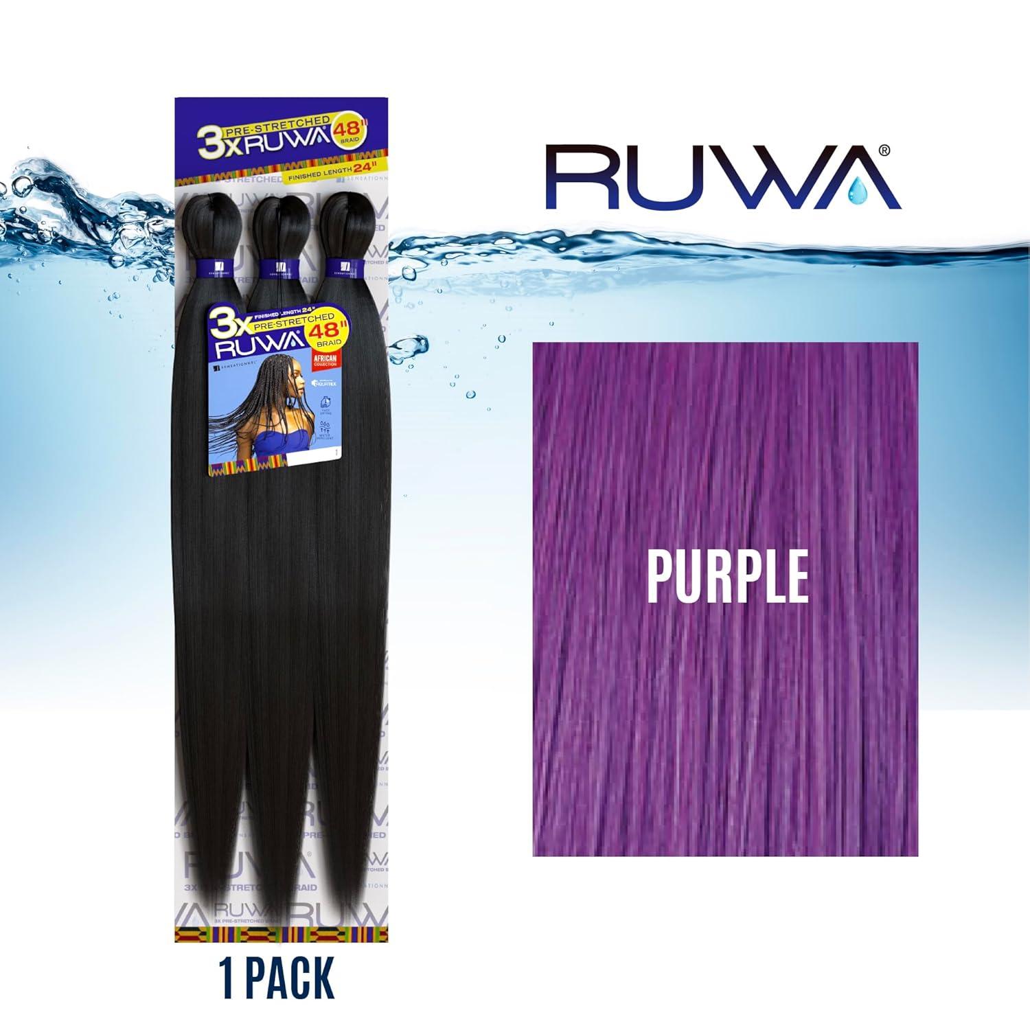 imageSensationnel Ruwa prestretched braiding hair 3x 48 inch water repellent kanekalon fast dry synthetic sports itch free 3 pack 1 JETBLACKPURPLE