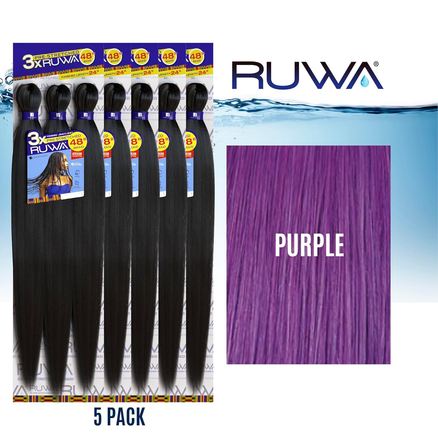 imageSensationnel Ruwa prestretched braiding hair 3x 48 inch water repellent kanekalon fast dry synthetic sports itch free 3 pack 1 JETBLACKPURPLE
