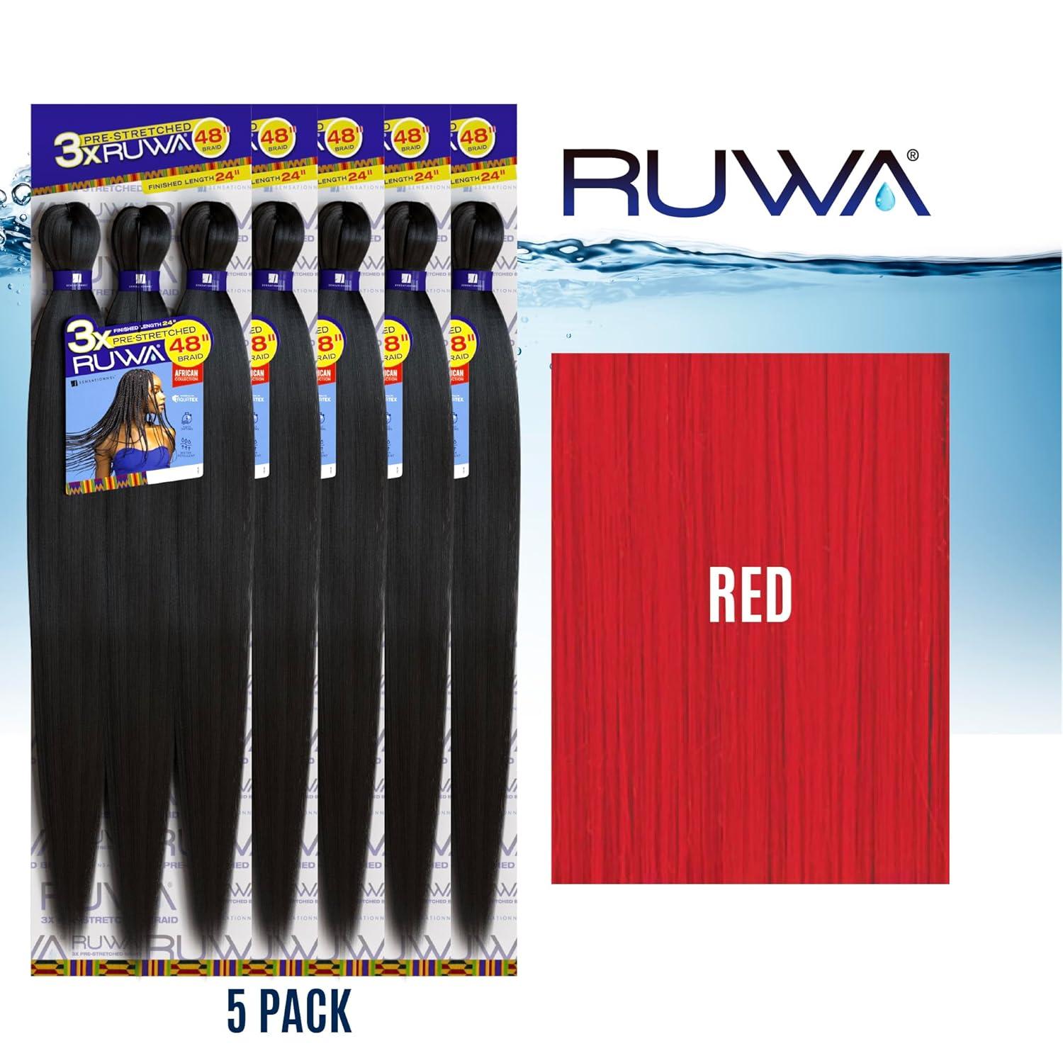 imageSensationnel Ruwa prestretched braiding hair 3x 48 inch water repellent kanekalon fast dry synthetic sports itch free 3 pack 1 JETBLACKRED