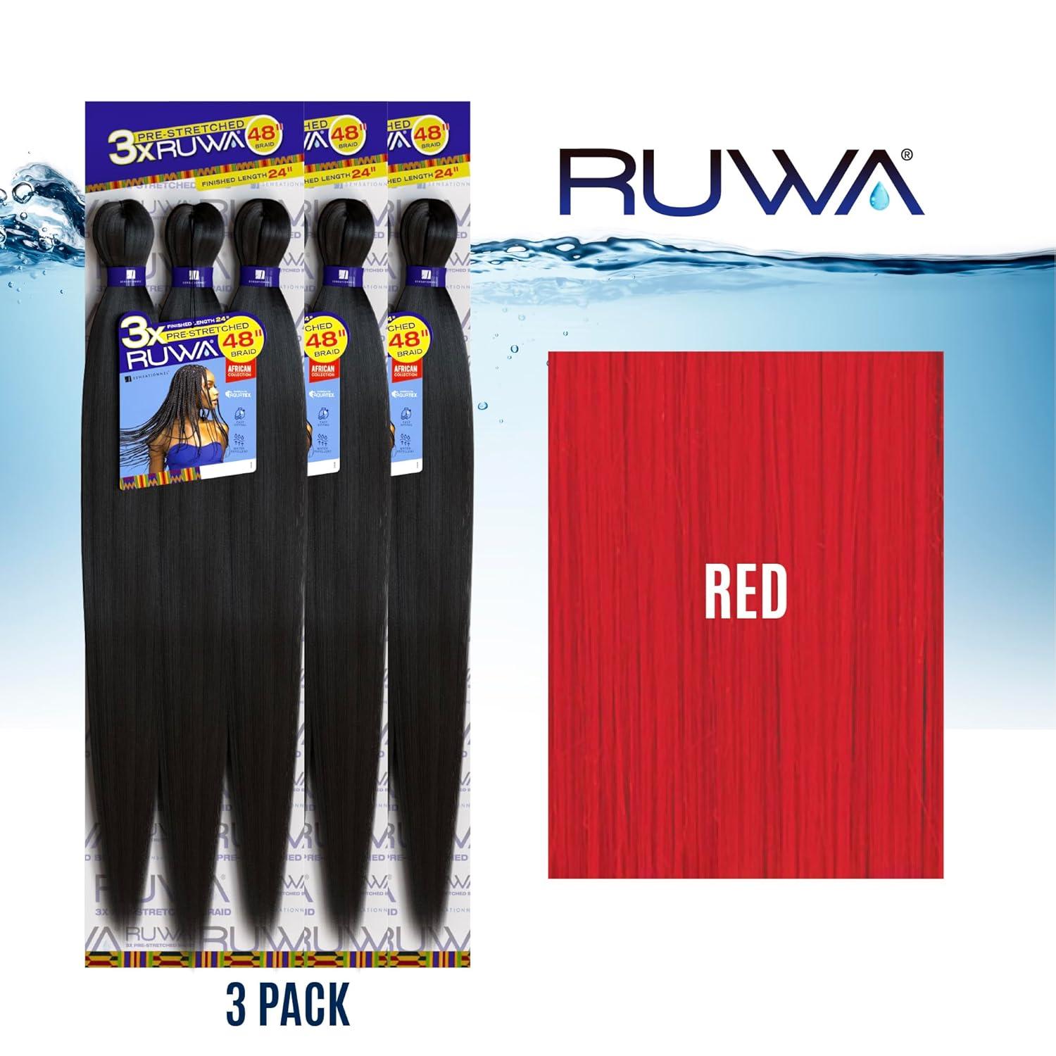 imageSensationnel Ruwa prestretched braiding hair 3x 48 inch water repellent kanekalon fast dry synthetic sports itch free 3 pack 1 JETBLACKRED