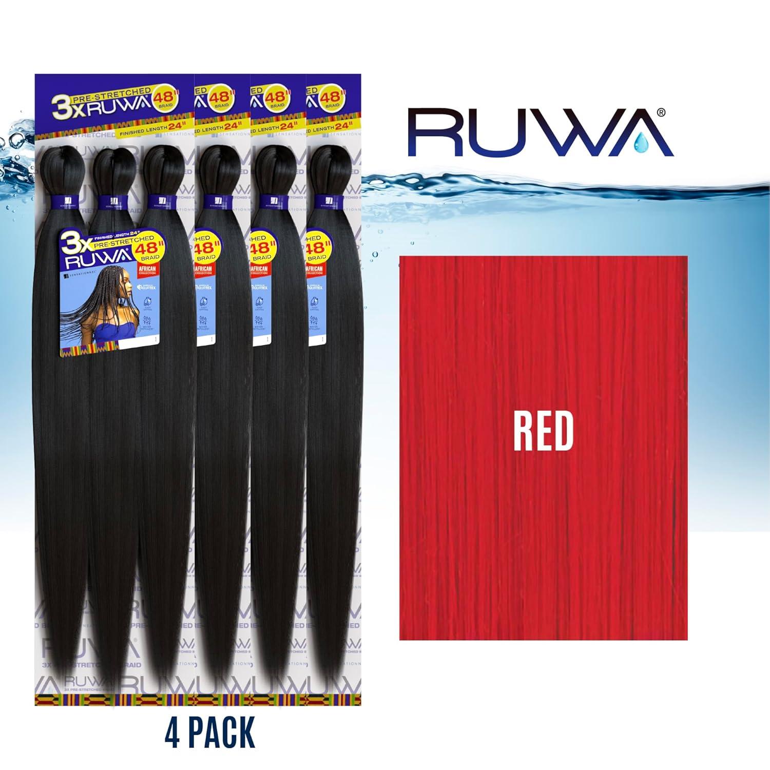 imageSensationnel Ruwa prestretched braiding hair 3x 48 inch water repellent kanekalon fast dry synthetic sports itch free 3 pack 1 JETBLACKRED