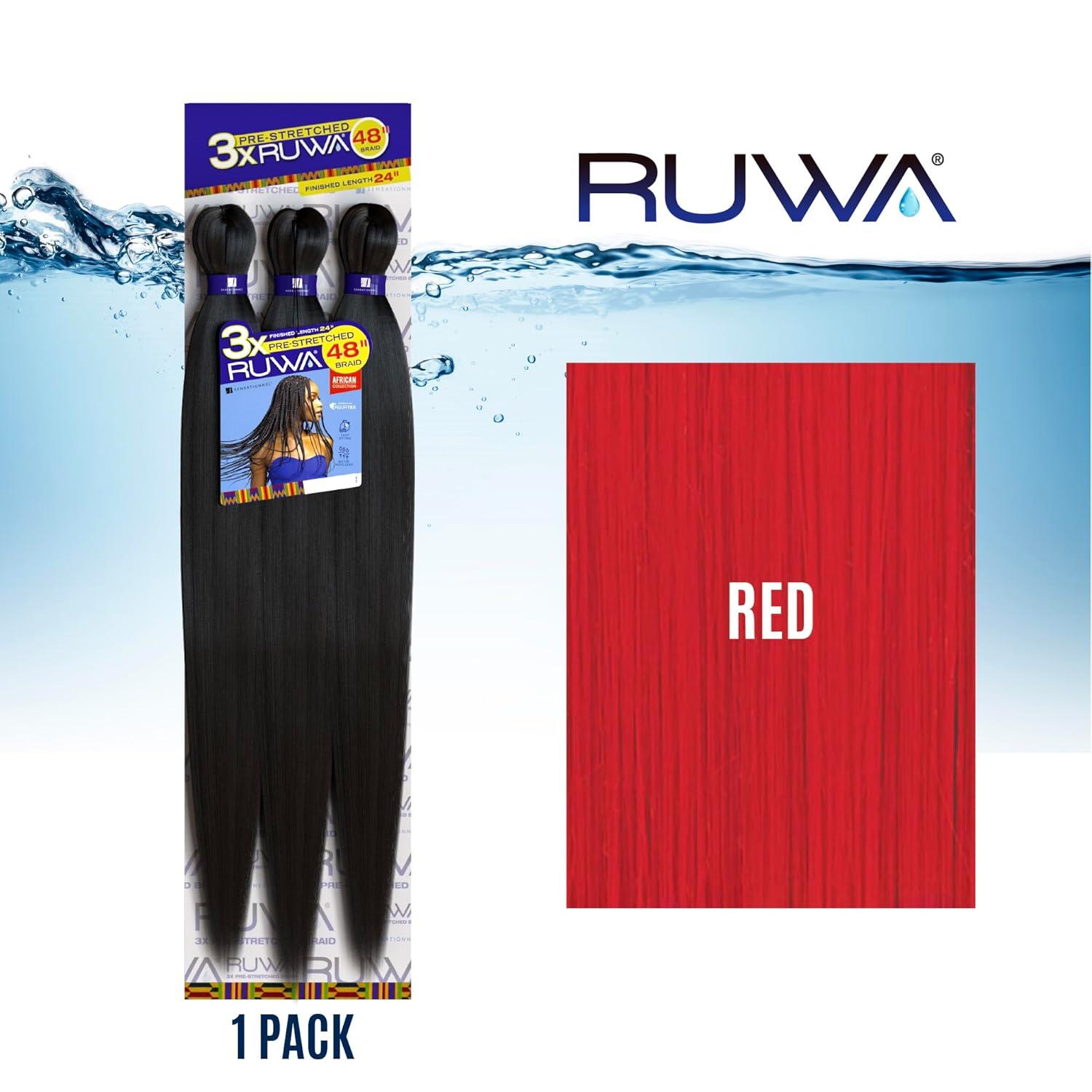 imageSensationnel Ruwa prestretched braiding hair 3x 48 inch water repellent kanekalon fast dry synthetic sports itch free 3 pack 1 JETBLACKRED