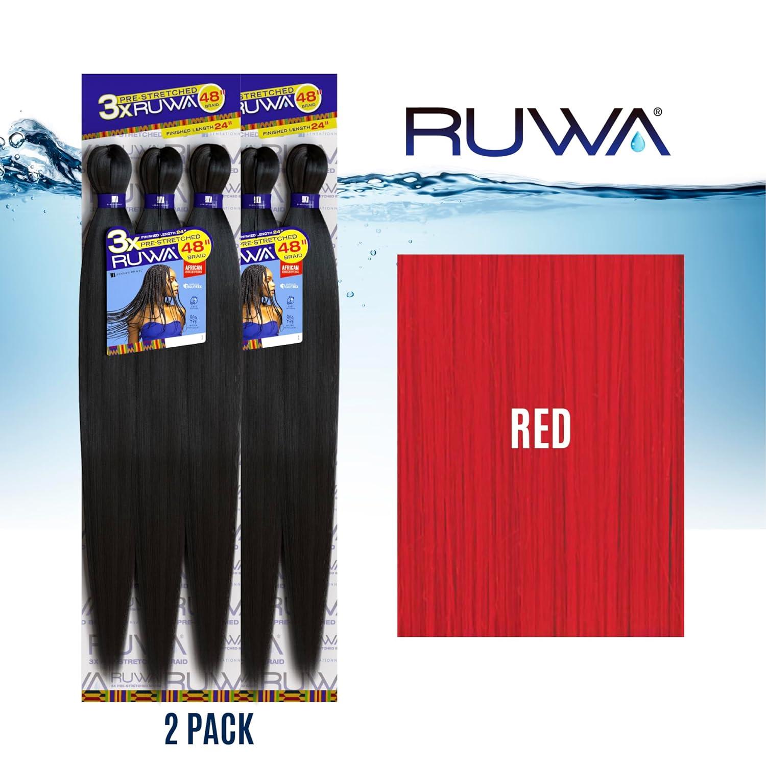 imageSensationnel Ruwa prestretched braiding hair 3x 48 inch water repellent kanekalon fast dry synthetic sports itch free 3 pack 1 JETBLACKRED