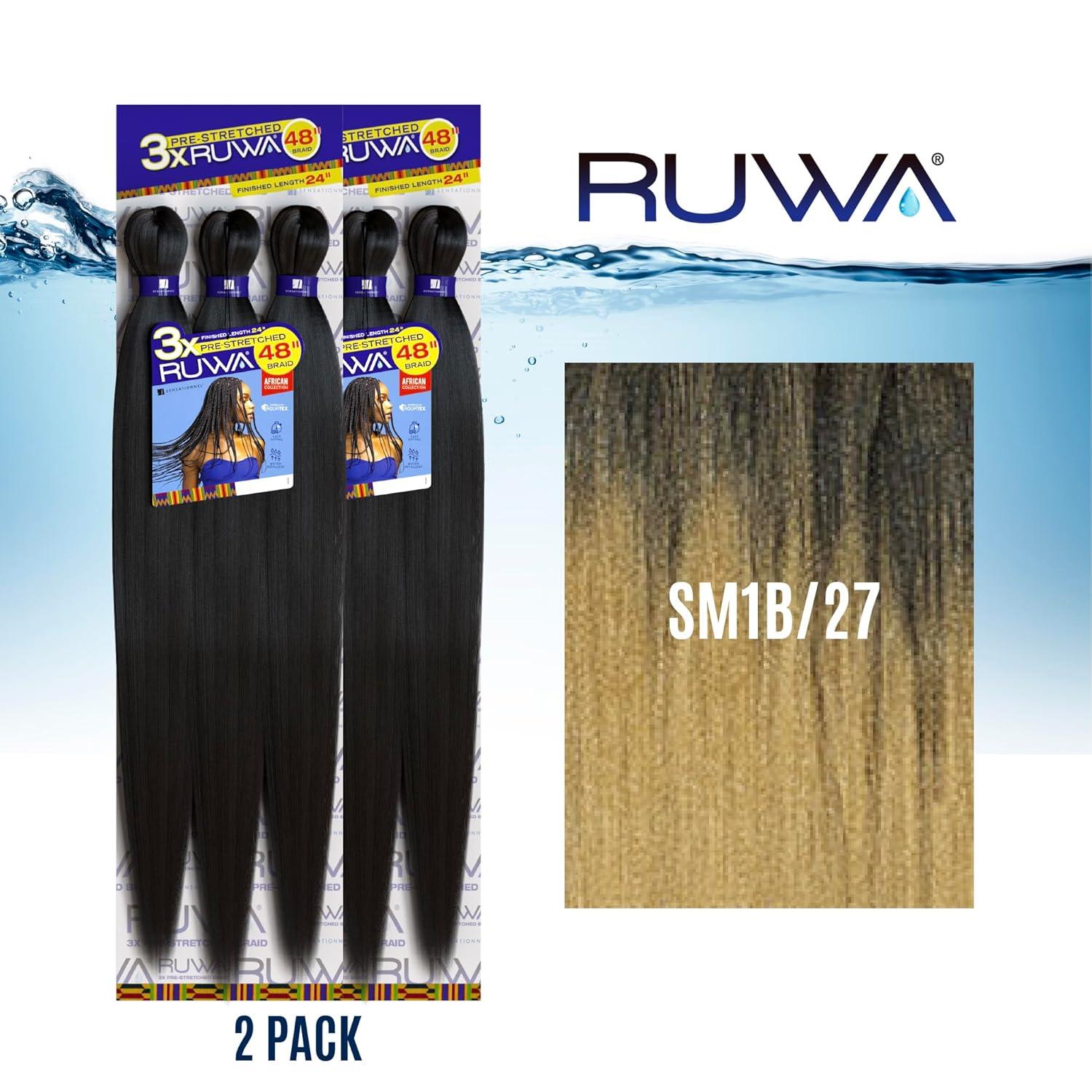 imageSensationnel Ruwa prestretched braiding hair 3x 48 inch water repellent kanekalon fast dry synthetic sports itch free 3 pack 1 JETBLACKSM1B27