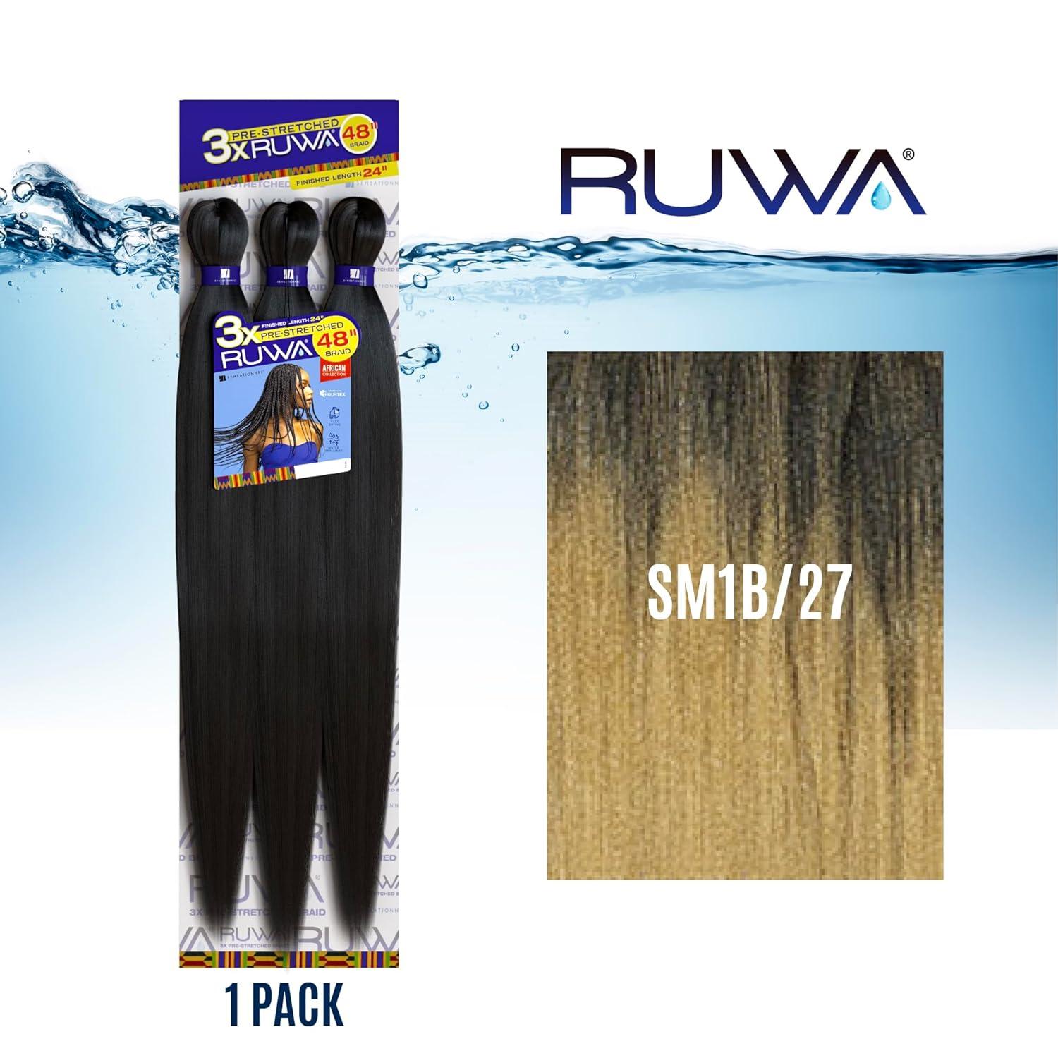 imageSensationnel Ruwa prestretched braiding hair 3x 48 inch water repellent kanekalon fast dry synthetic sports itch free 3 pack 1 JETBLACKSM1B27