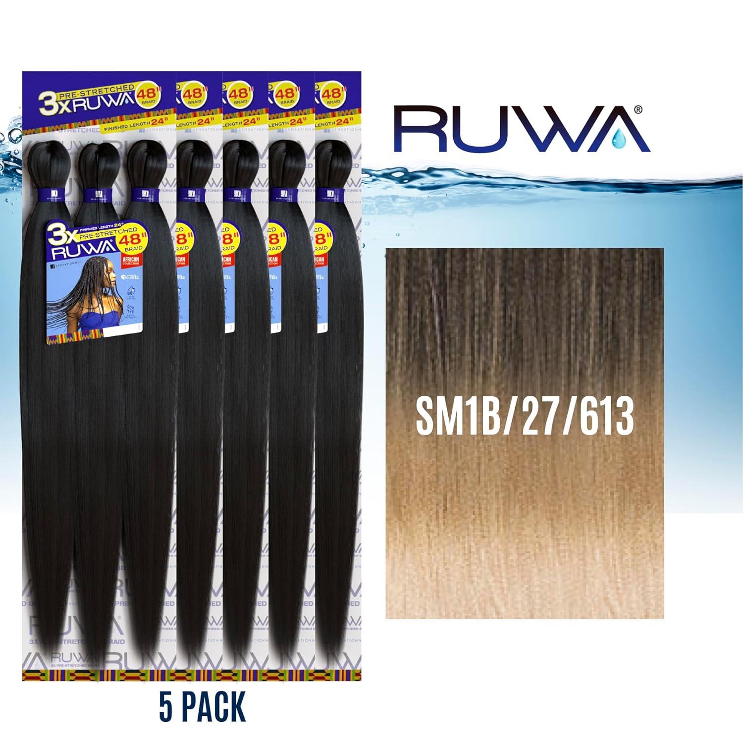 imageSensationnel Ruwa prestretched braiding hair 3x 48 inch water repellent kanekalon fast dry synthetic sports itch free 3 pack 1 JETBLACKSM1B27613