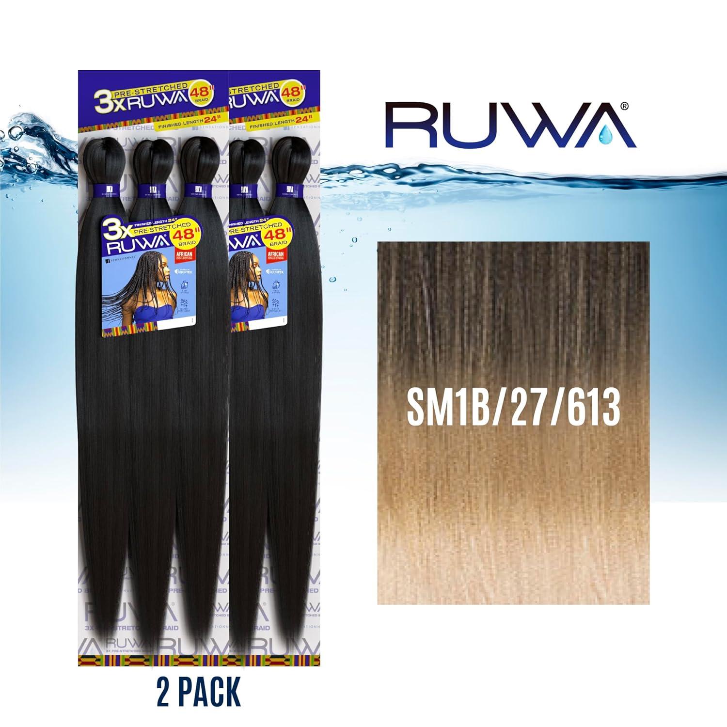 imageSensationnel Ruwa prestretched braiding hair 3x 48 inch water repellent kanekalon fast dry synthetic sports itch free 3 pack 1 JETBLACKSM1B27613