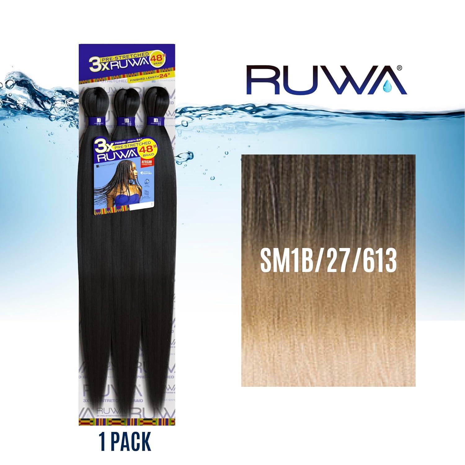 imageSensationnel Ruwa prestretched braiding hair 3x 48 inch water repellent kanekalon fast dry synthetic sports itch free 3 pack 1 JETBLACKSM1B27613