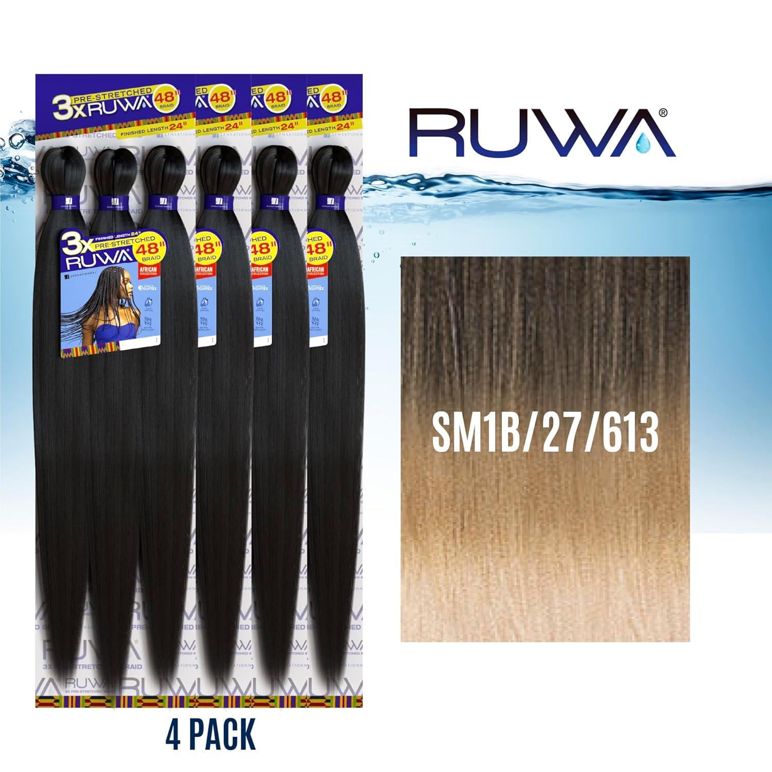 imageSensationnel Ruwa prestretched braiding hair 3x 48 inch water repellent kanekalon fast dry synthetic sports itch free 3 pack 1 JETBLACKSM1B27613