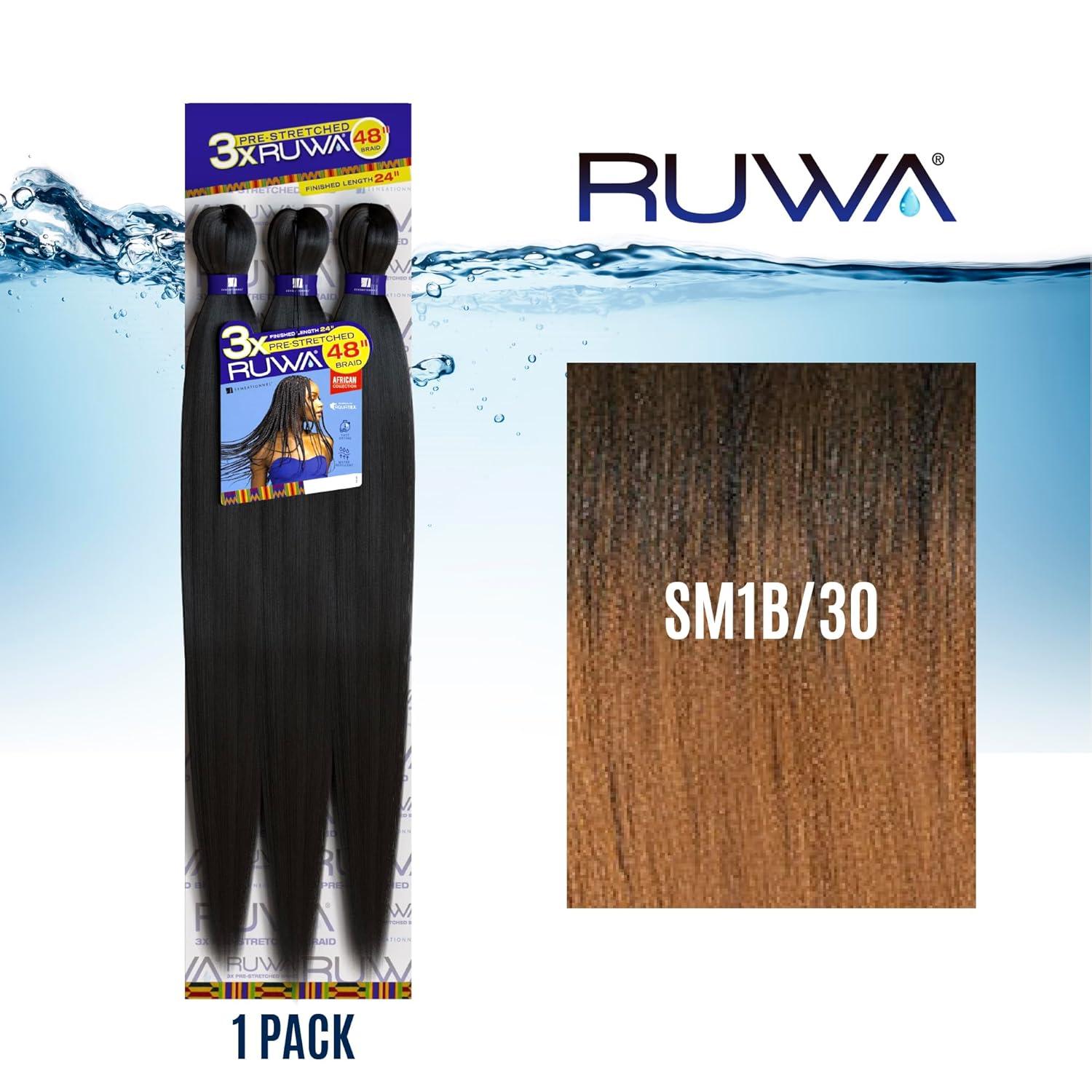 imageSensationnel Ruwa prestretched braiding hair 3x 48 inch water repellent kanekalon fast dry synthetic sports itch free 3 pack 1 JETBLACKSM1B30