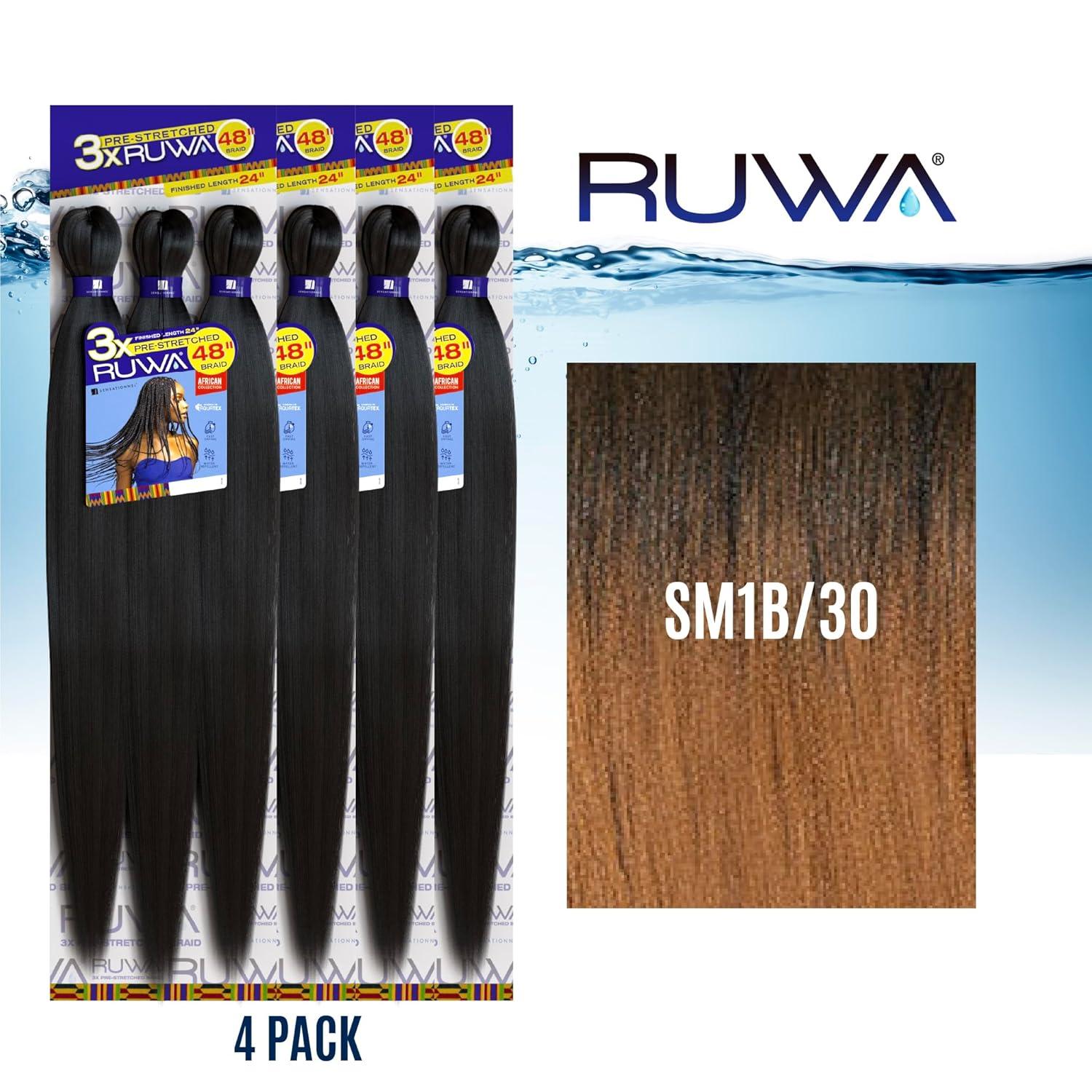 imageSensationnel Ruwa prestretched braiding hair 3x 48 inch water repellent kanekalon fast dry synthetic sports itch free 3 pack 1 JETBLACKSM1B30