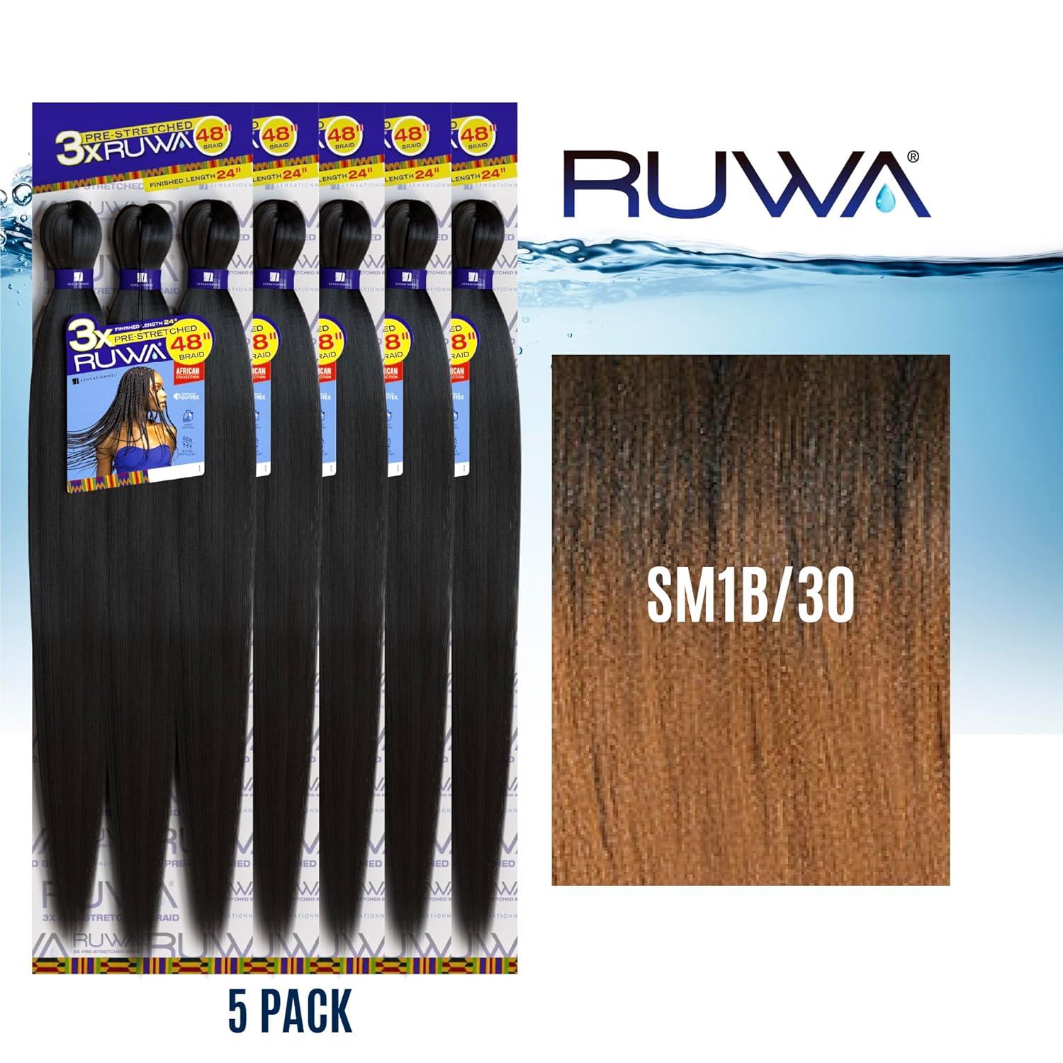 imageSensationnel Ruwa prestretched braiding hair 3x 48 inch water repellent kanekalon fast dry synthetic sports itch free 3 pack 1 JETBLACKSM1B30